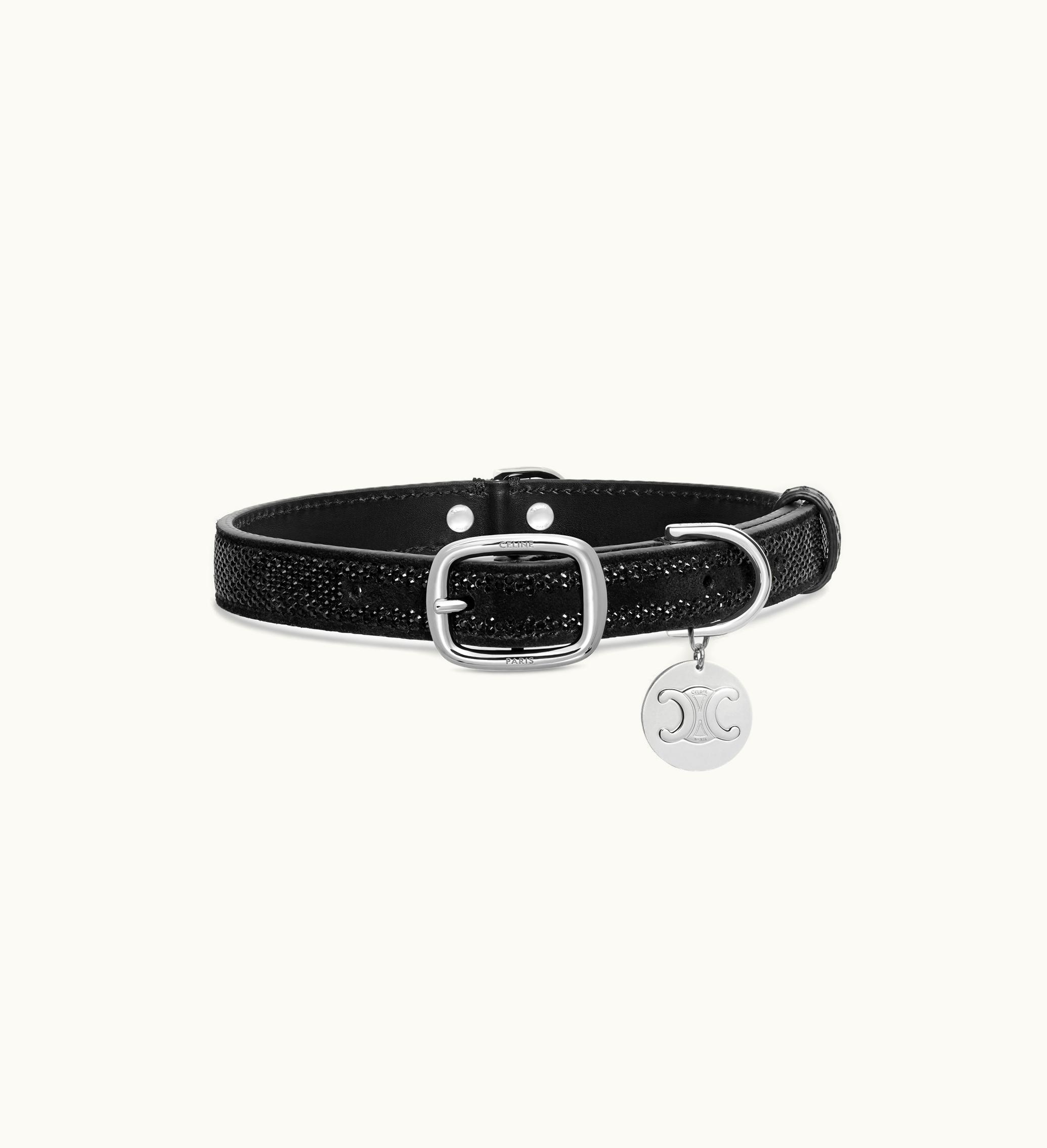 Celine Celine Medium Thin Dog Collar In Suede Calfskin With Strass - Black