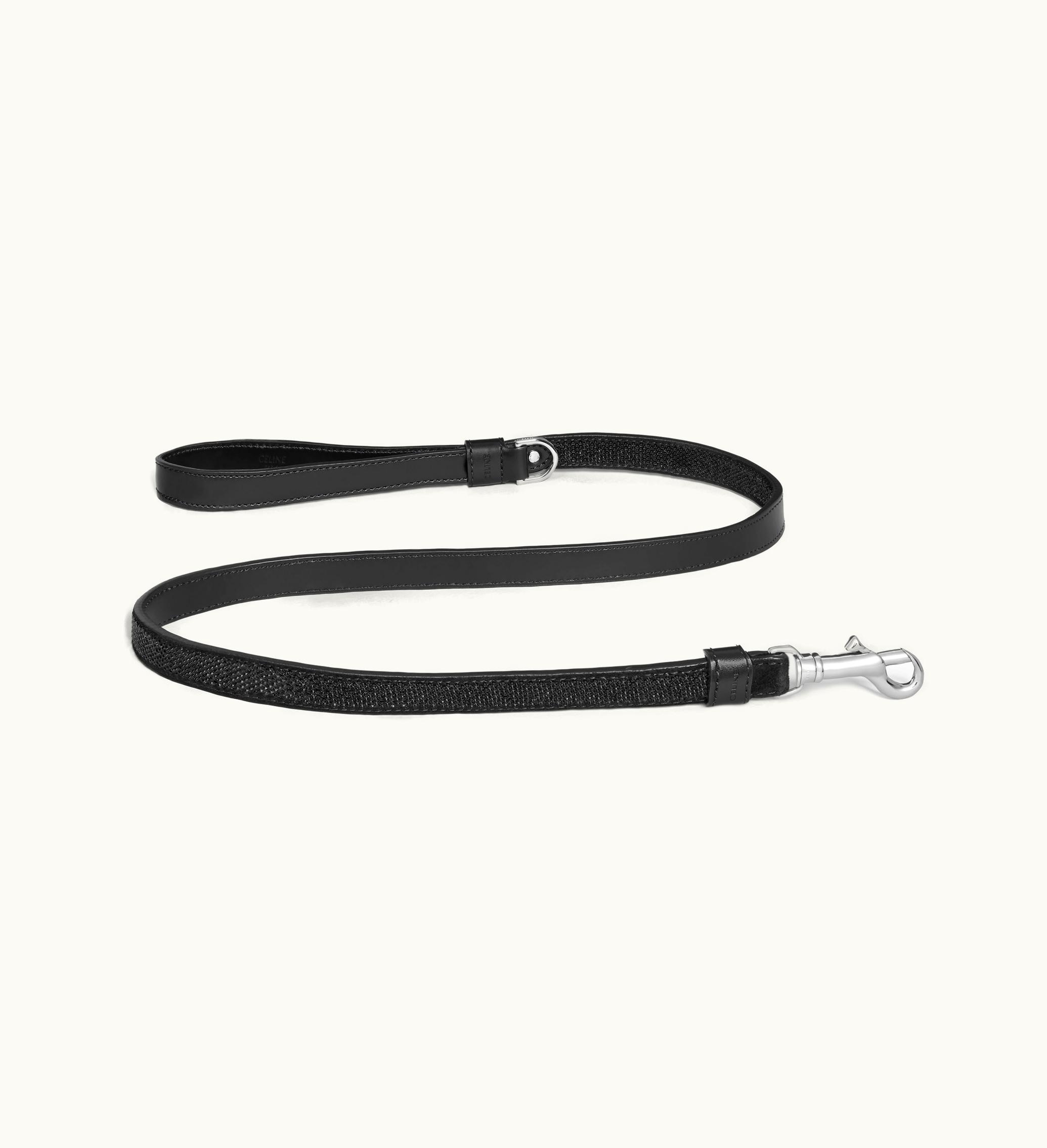 Celine Celine Thin Dog Leash In Suede Calfskin With Strass - Black