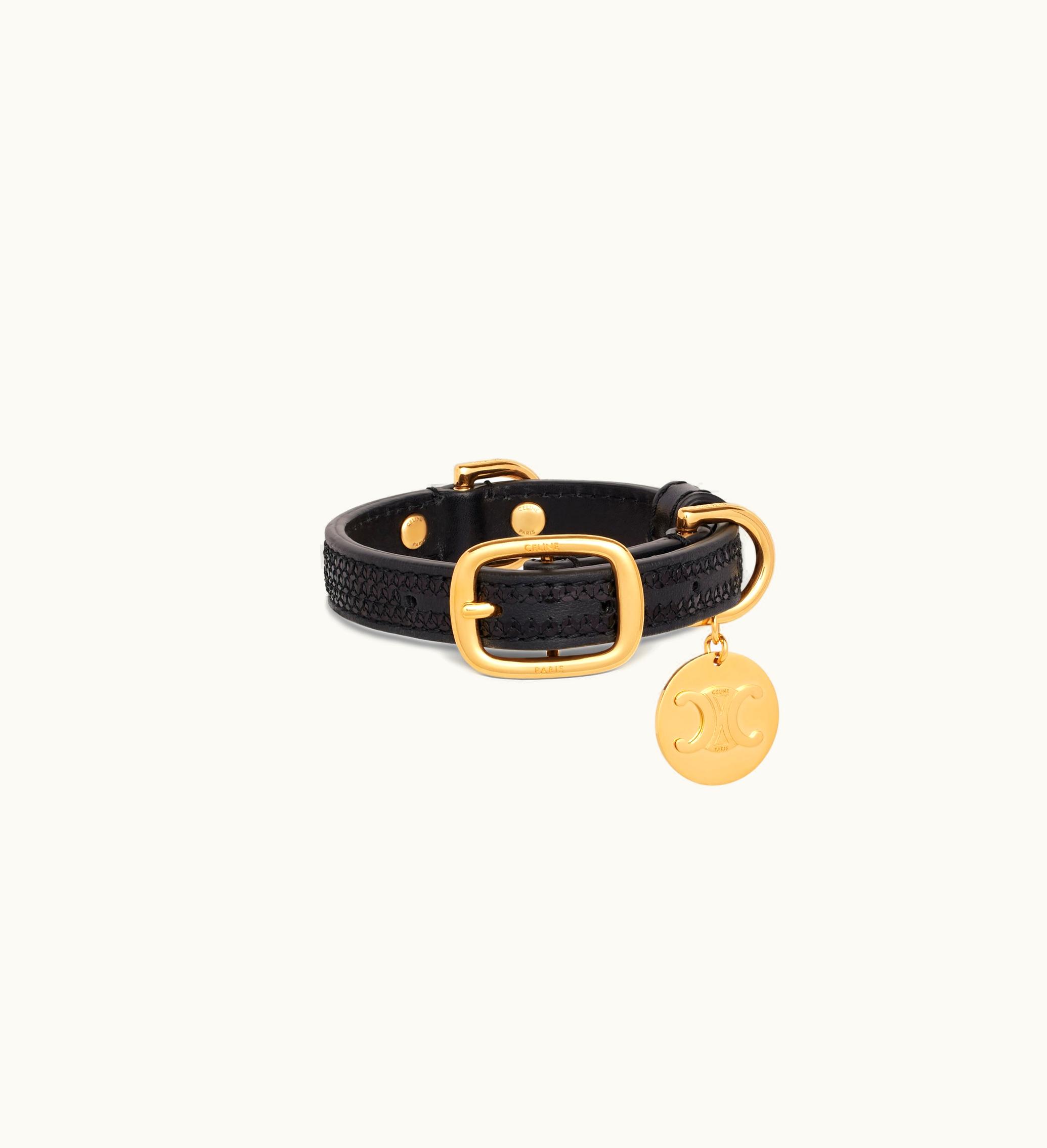 Celine Celine Nano Extra Thin Dog Collar In Sequins And Calfksin - Black