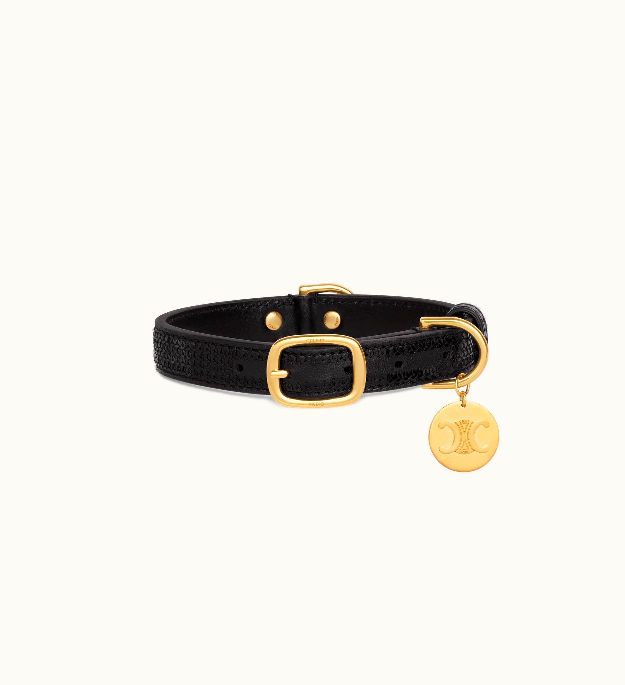 Celine Celine Small Thin Dog Collar In Sequins And Calfksin - Black