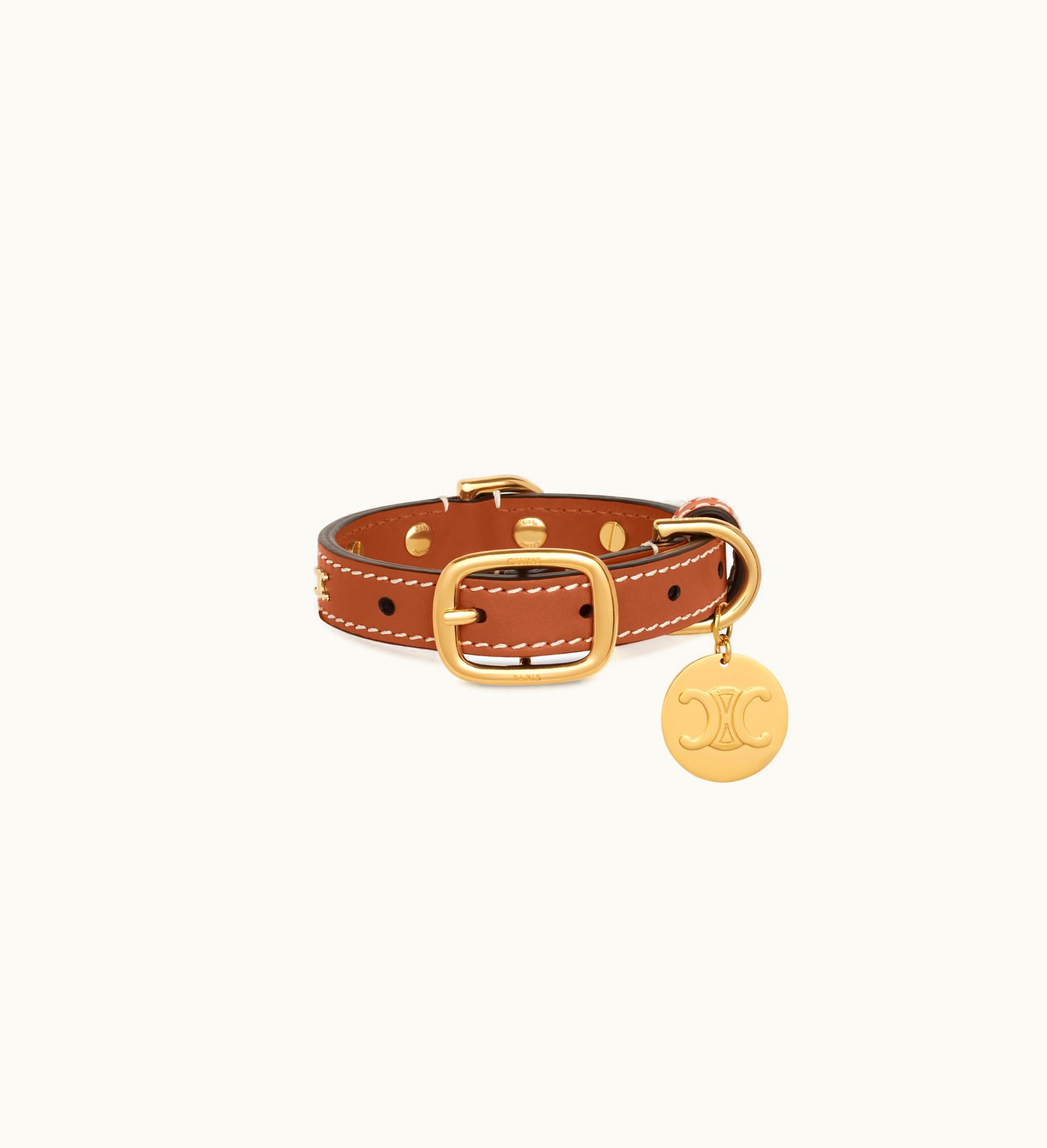 Celine Celine Nano Extra Thin Dog Collar In Smooth Calfskin With Studs Triomphe - Tan