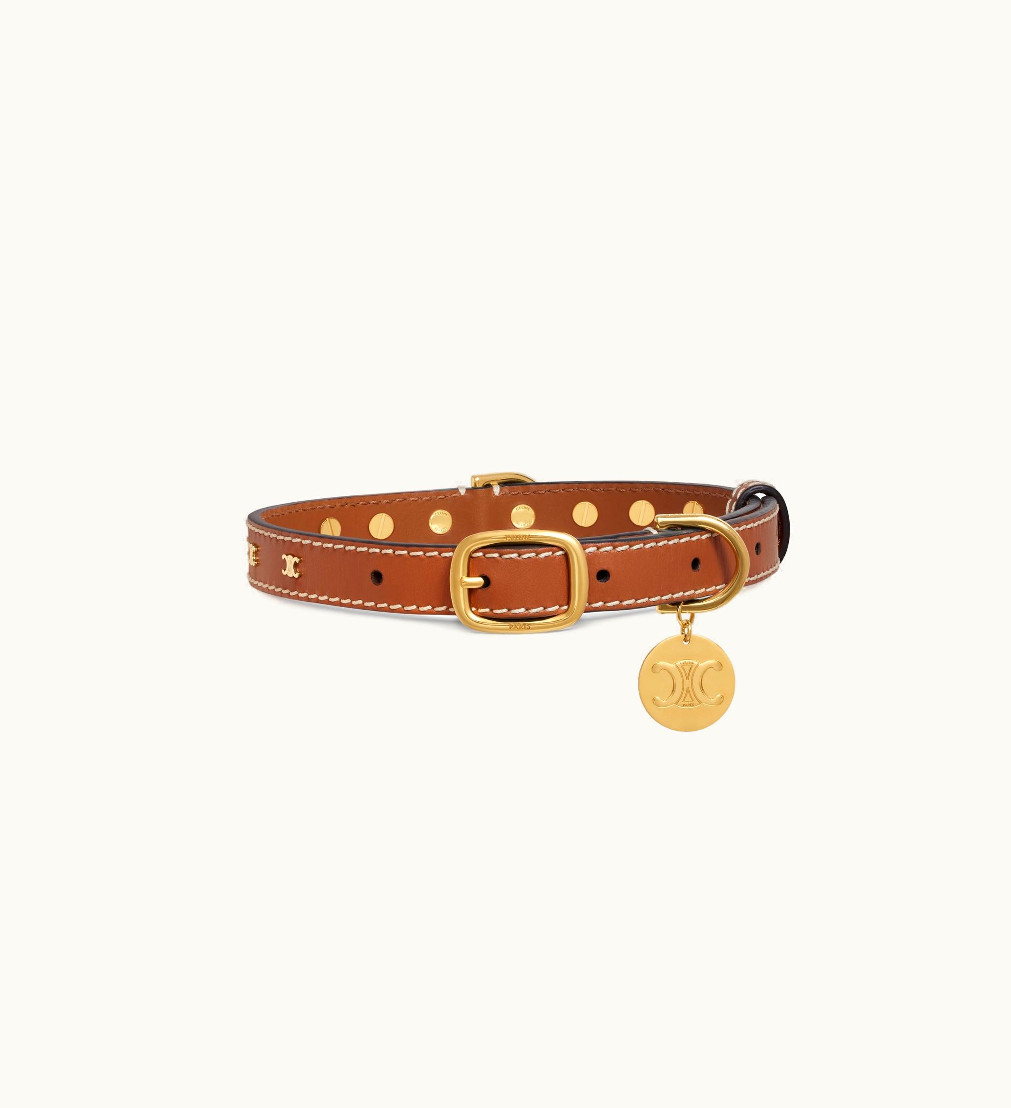 Celine Celine Medium Thin Dog Collar In Smooth Calfskin With Triomphe Studs - Tan