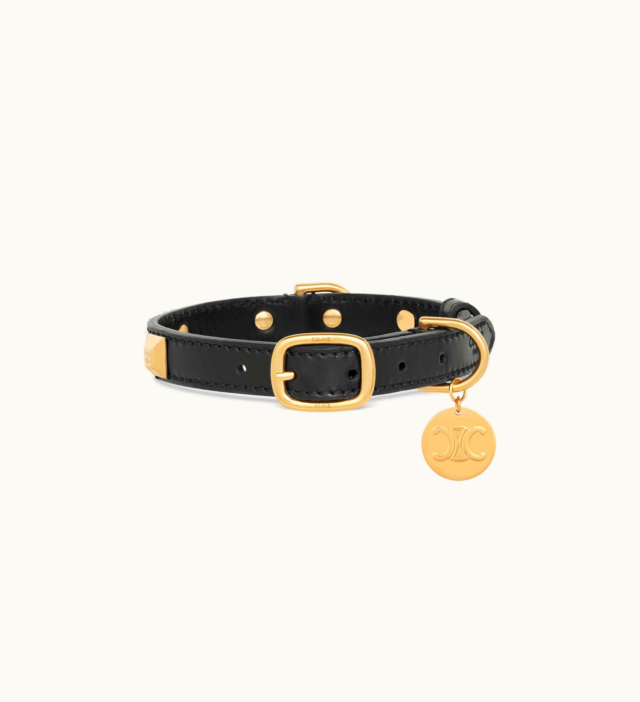 Celine Celine Small Thin Dog Collar In Smooth Calfskin With Pyramid Studs - Black