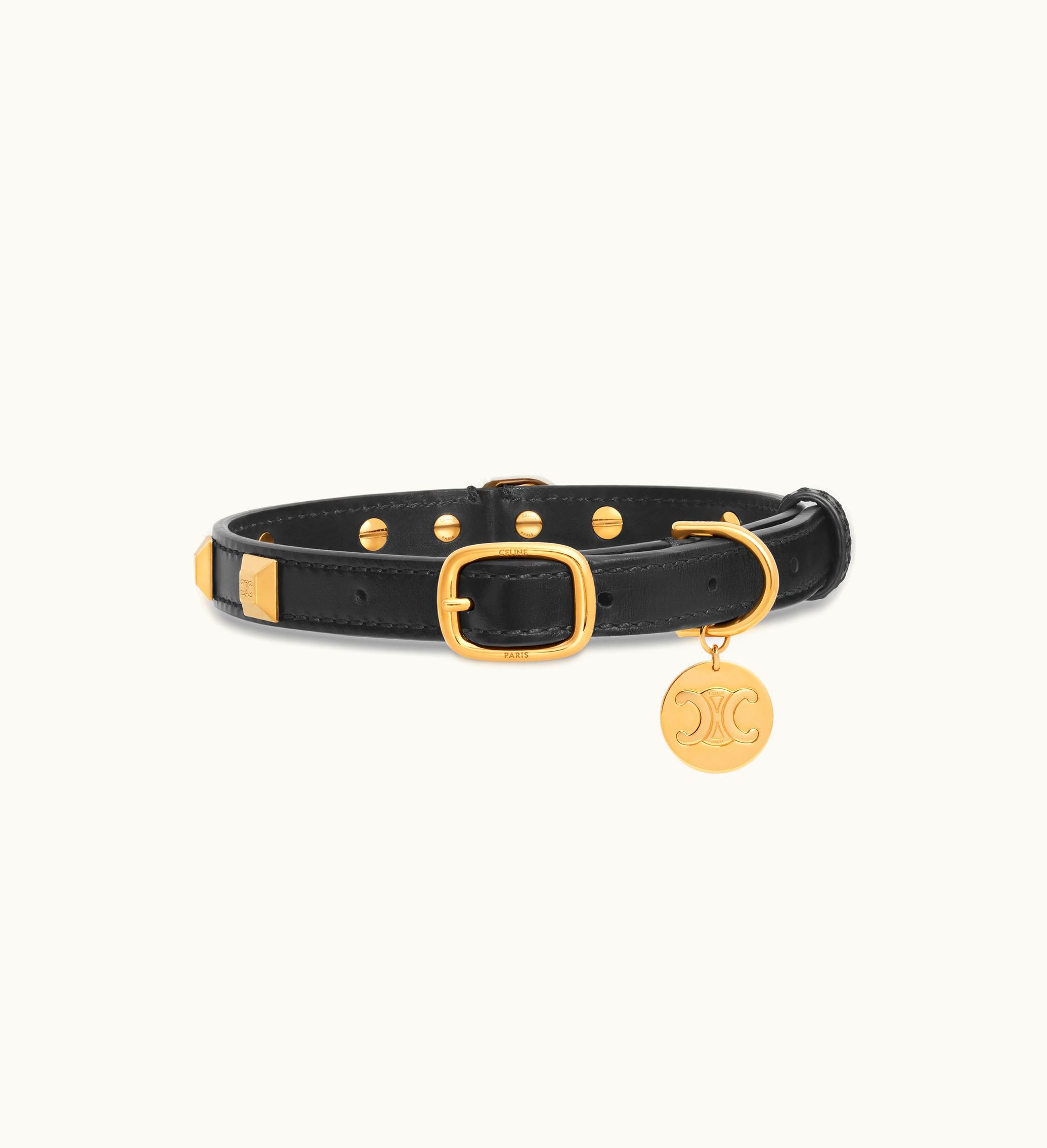 Celine Celine Thin Medium Dog Collar In Smooth Calfskin With Pyramid Studs - Black
