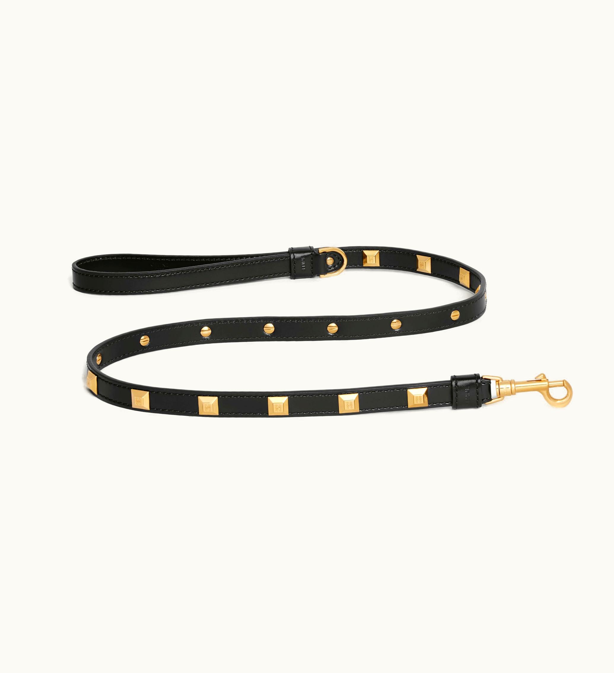 Celine Celine Thin Dog Leash In Smooth Calfskin With Pyramid Studs - Black