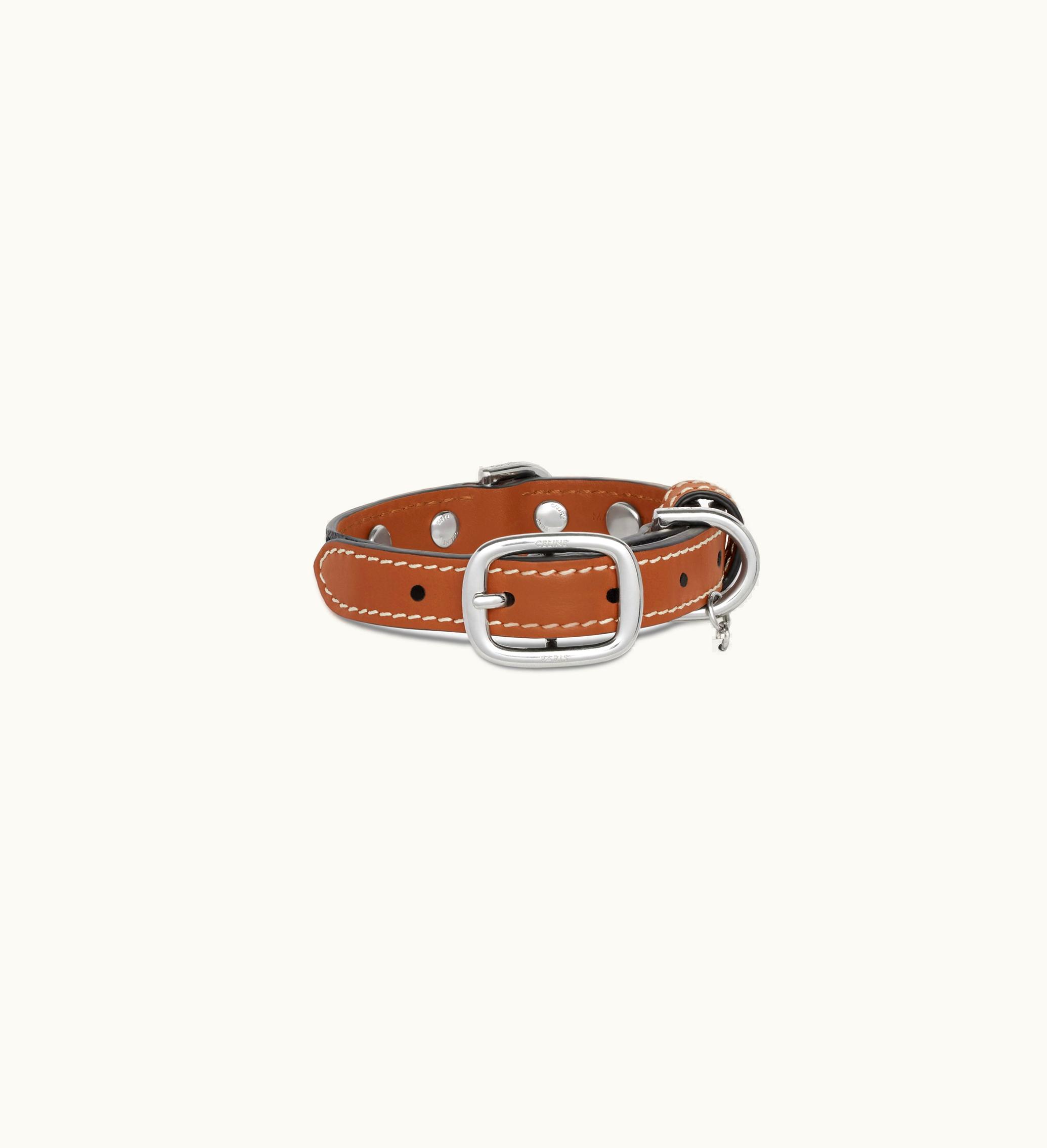 Celine Celine Nano Extra Thin Dog Collar In Triomphe Canvas And Calfskin With Studs - Tan