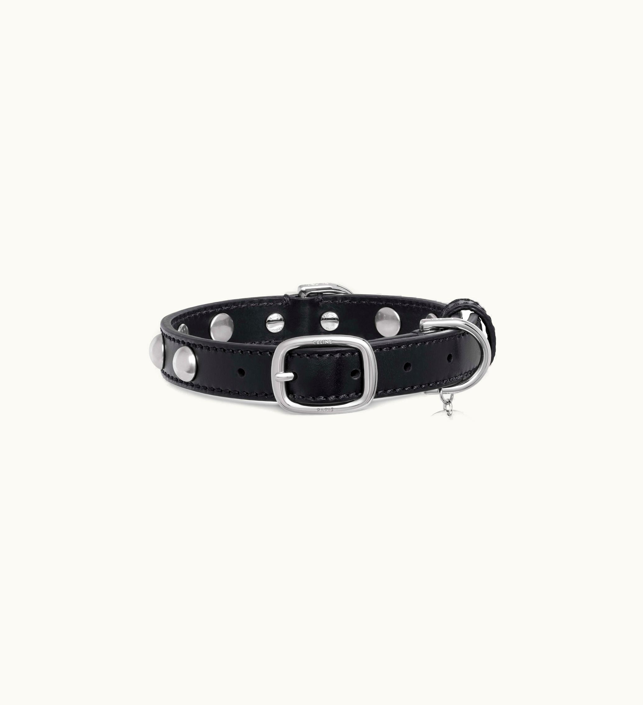 Celine Celine Small Thin Dog Collar In Smooth Calfskin With Studs - Black