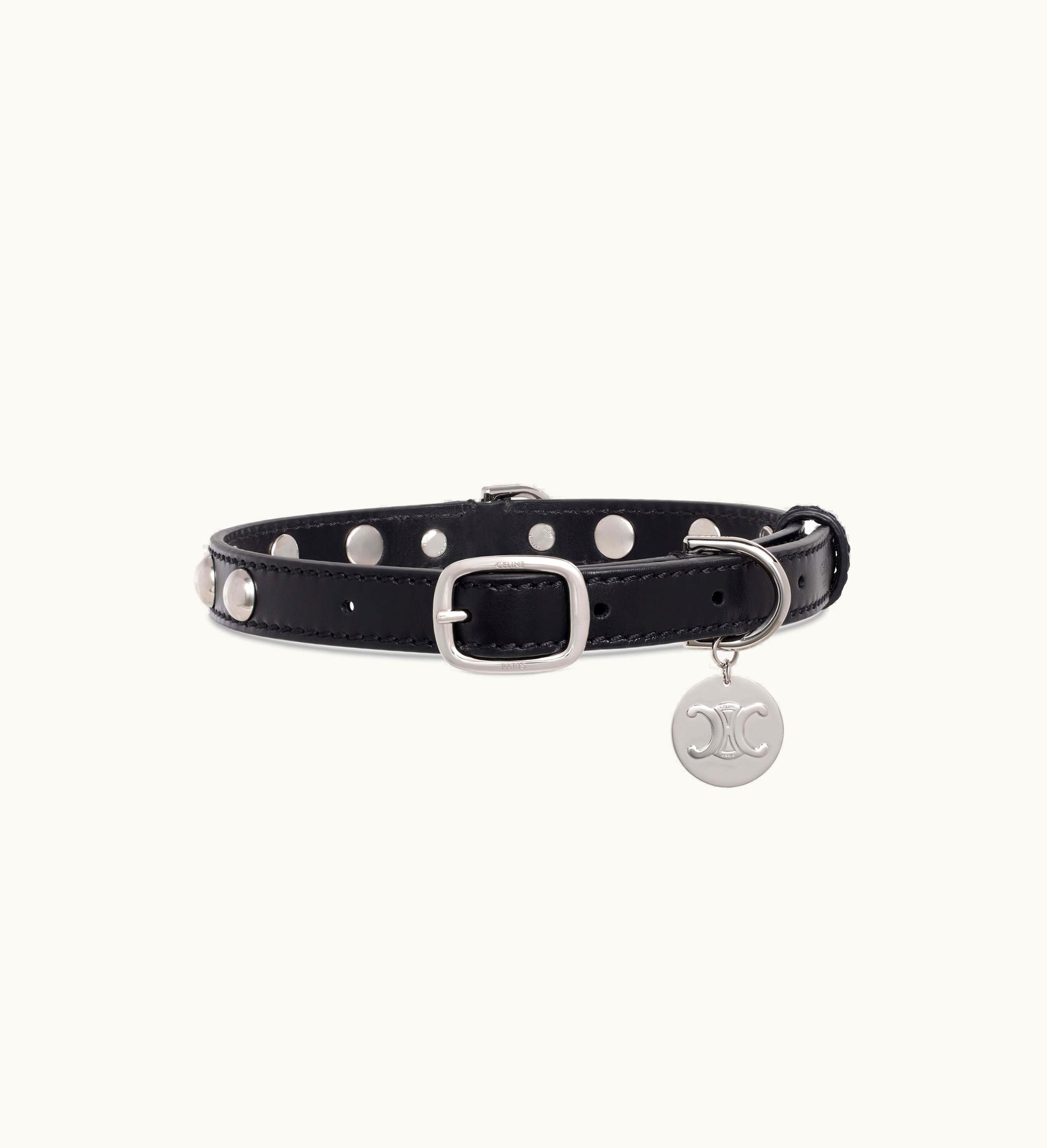 Celine Celine Medium Thin Dog Collar In Smooth Calfskin With Studs - Black