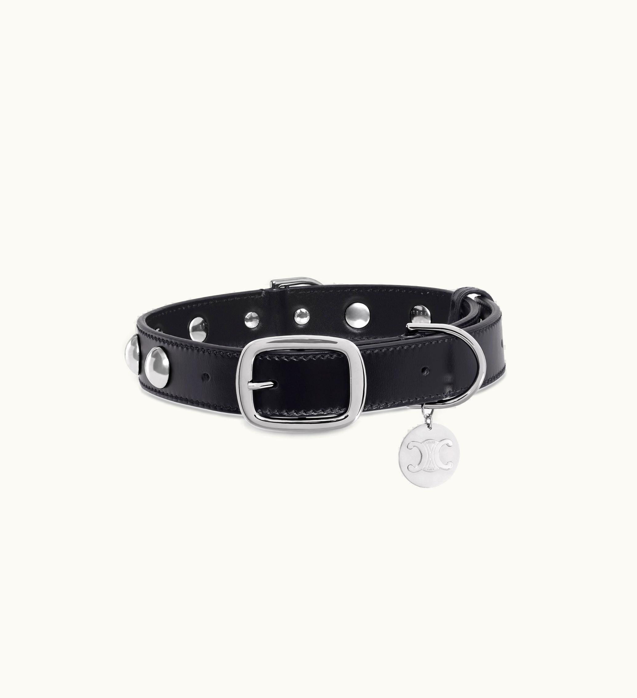 Celine Celine Wide Medium Dog Collar In Smooth Calfskin With Studs - Black