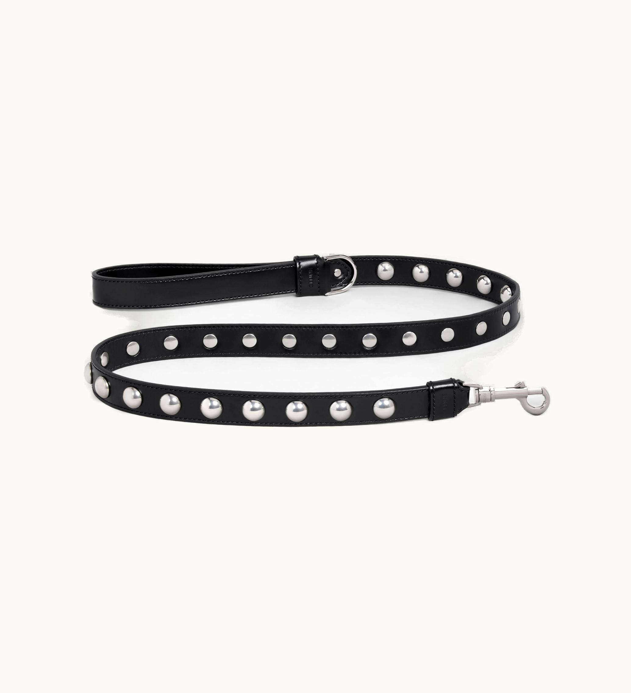 Celine Celine Wide Dog Leash In Smooth Calfskin With Studs - Black