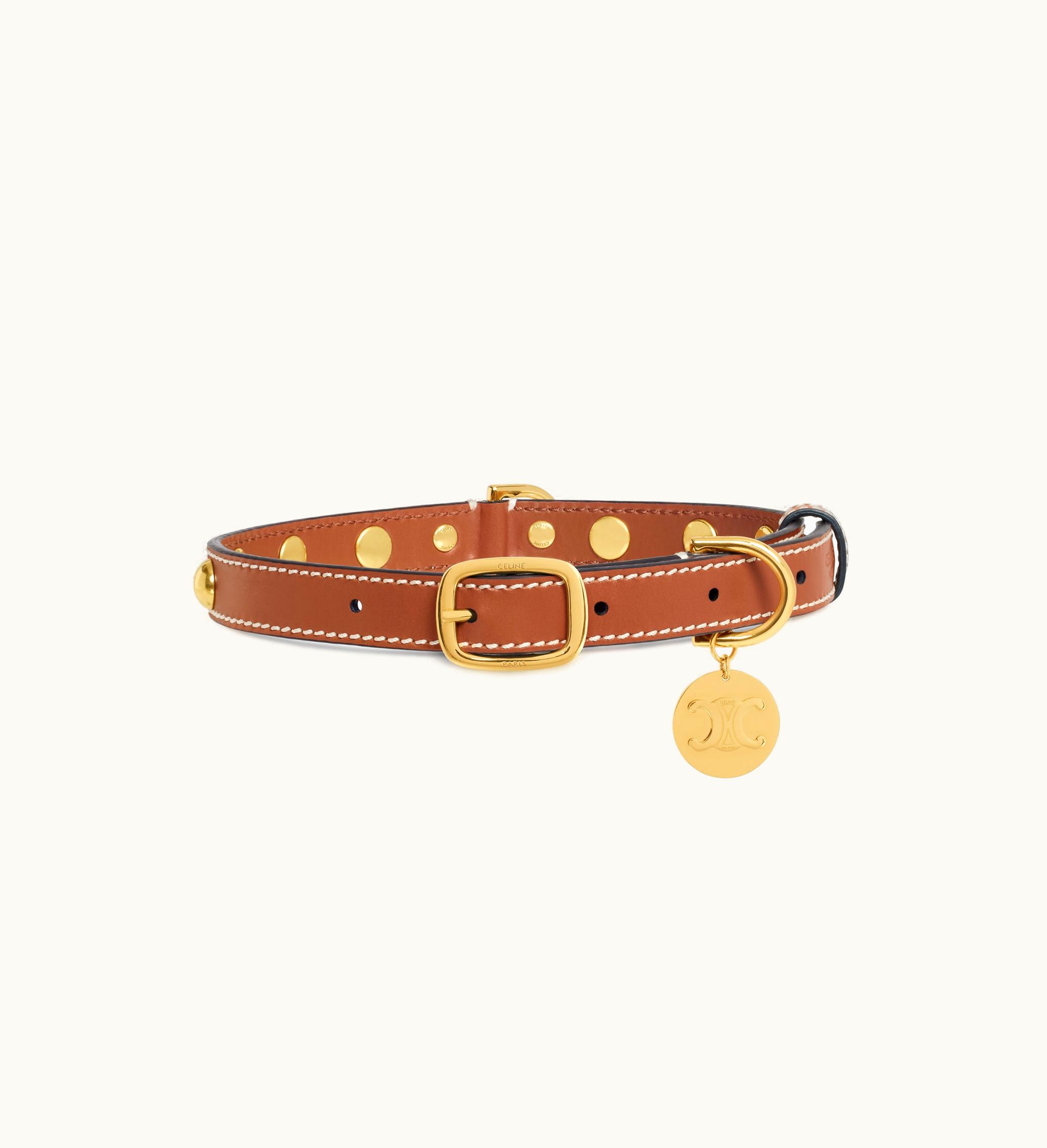 Celine Celine Medium Thin Dog Collar In Smooth Calfskin With Studs - Tan
