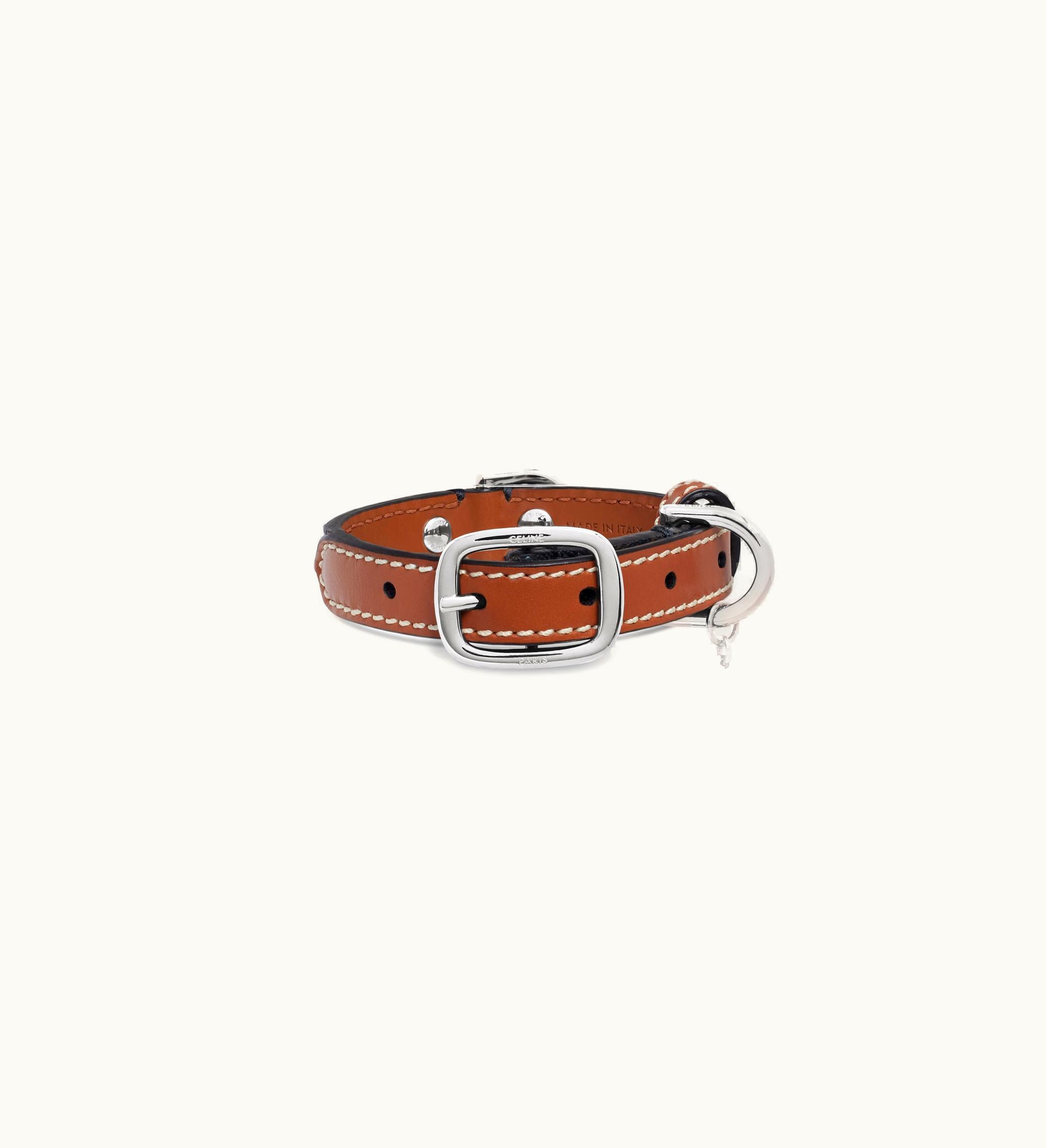 Celine Celine Nano Extra Thin Dog Collar In Triomphe Canvas And Calfskin - Tan