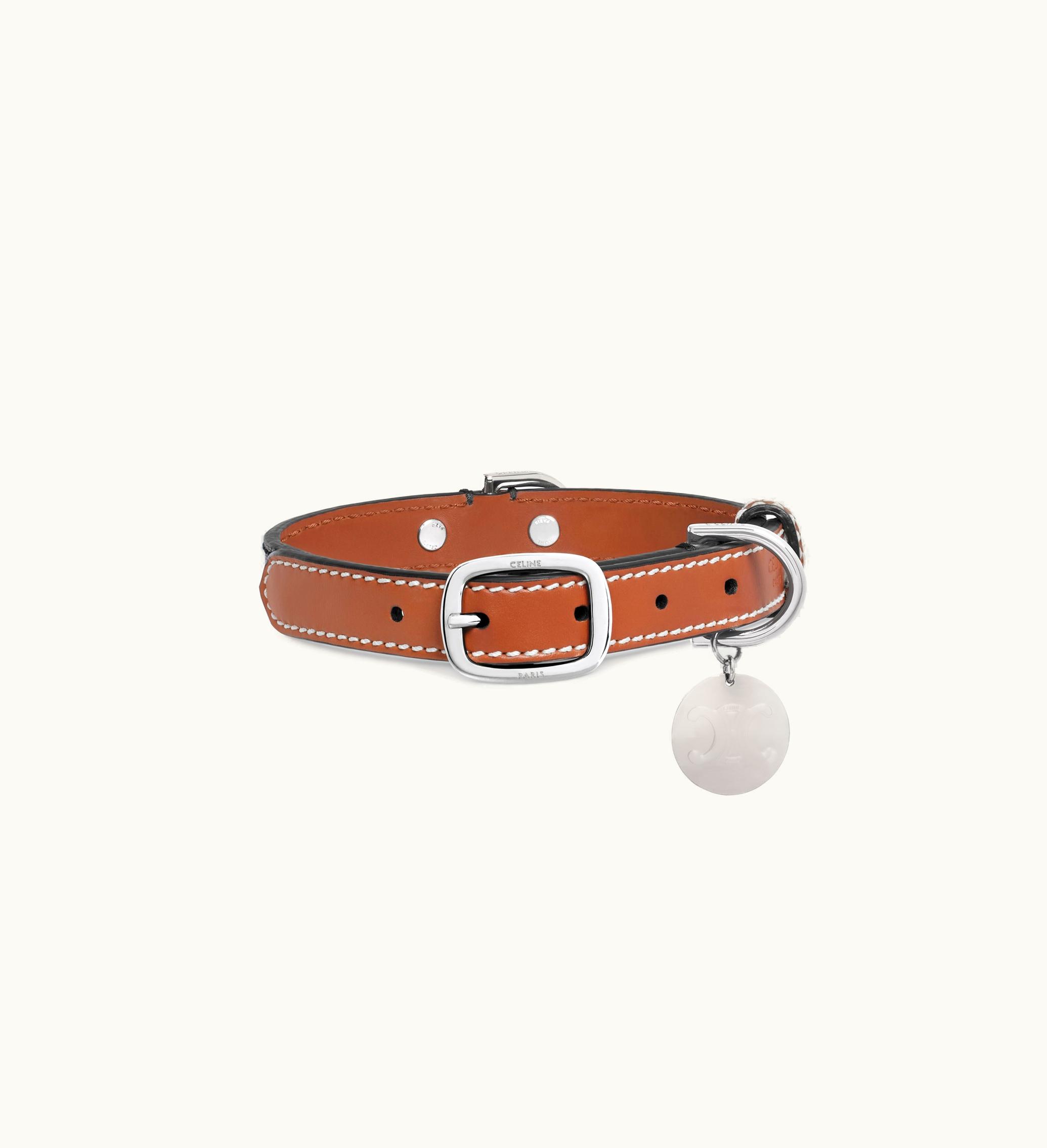 Celine Celine Small Thin Dog Collar In Triomphe Canvas And Calfskin - Tan