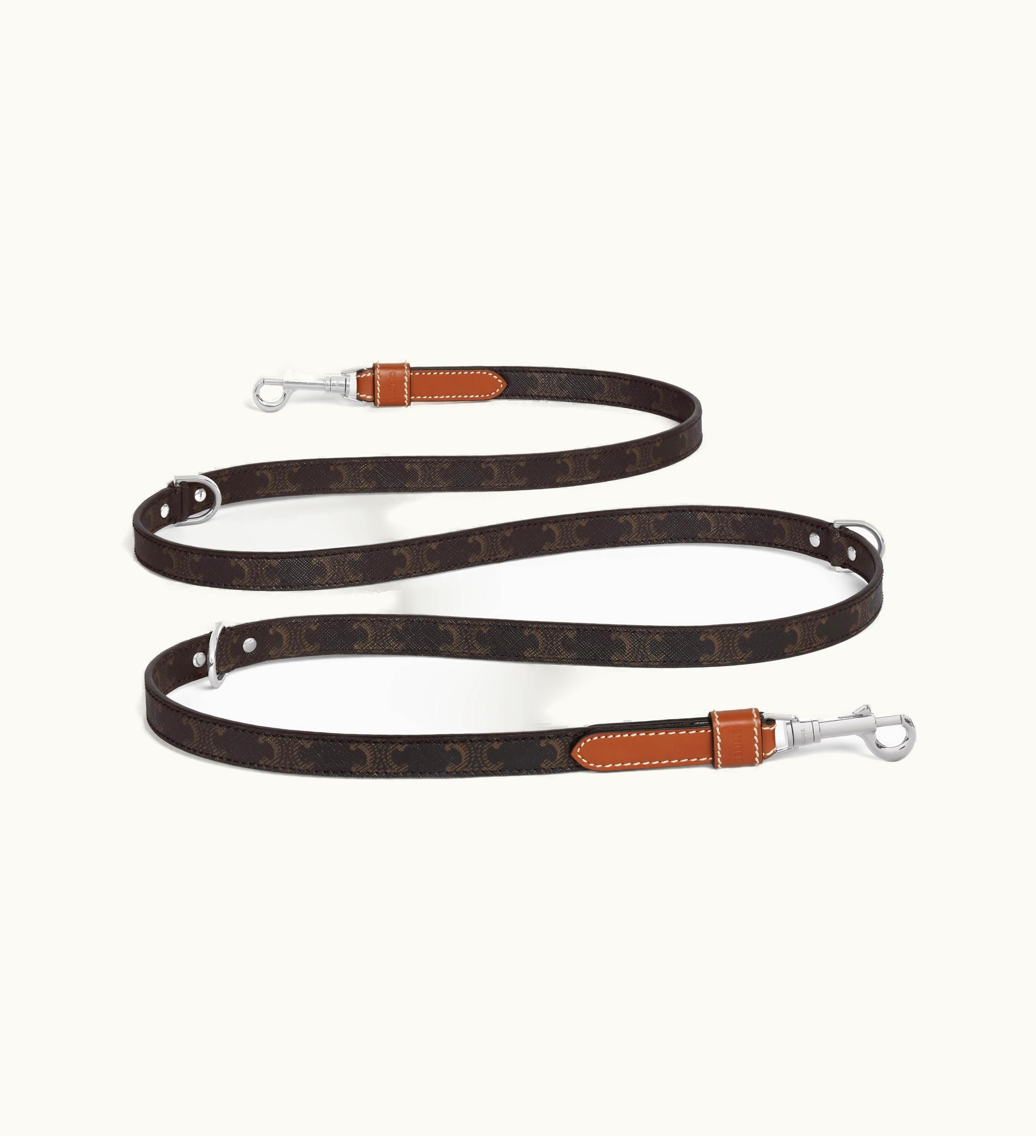 Celine Celine Adjustable Dog Leash In Triomphe Canvas And Calfskin - Tan