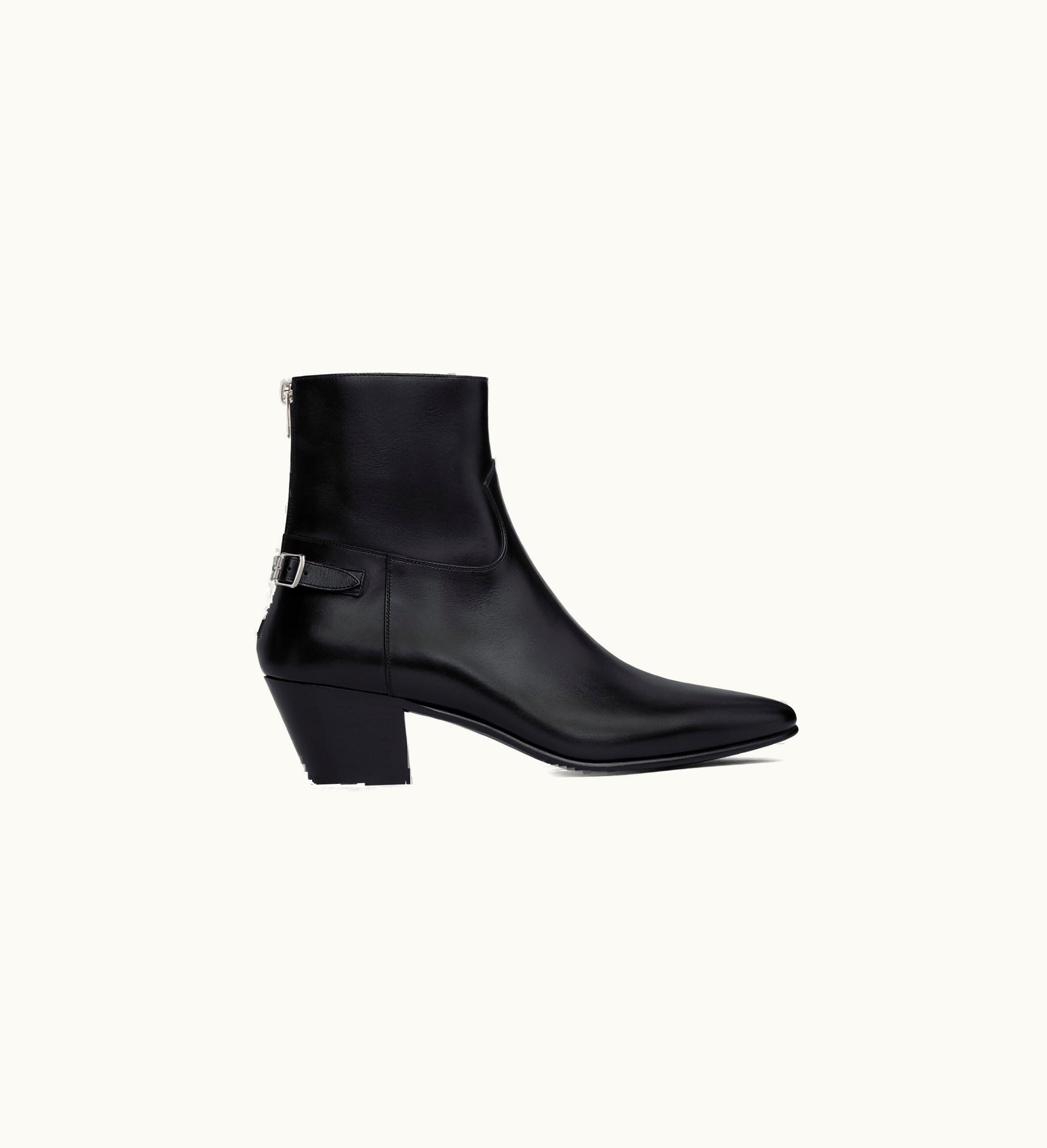 Celine Celine Jacno Back Buckle Zipped Boot In Shiny Calfskin - Black