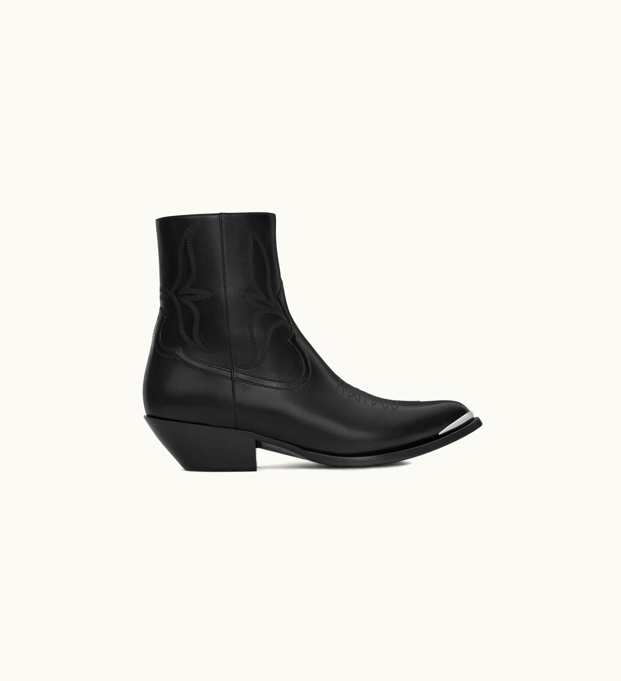 Celine Celine Leon Zipped Boot With Metal Toe In Shiny Calfskin - Black