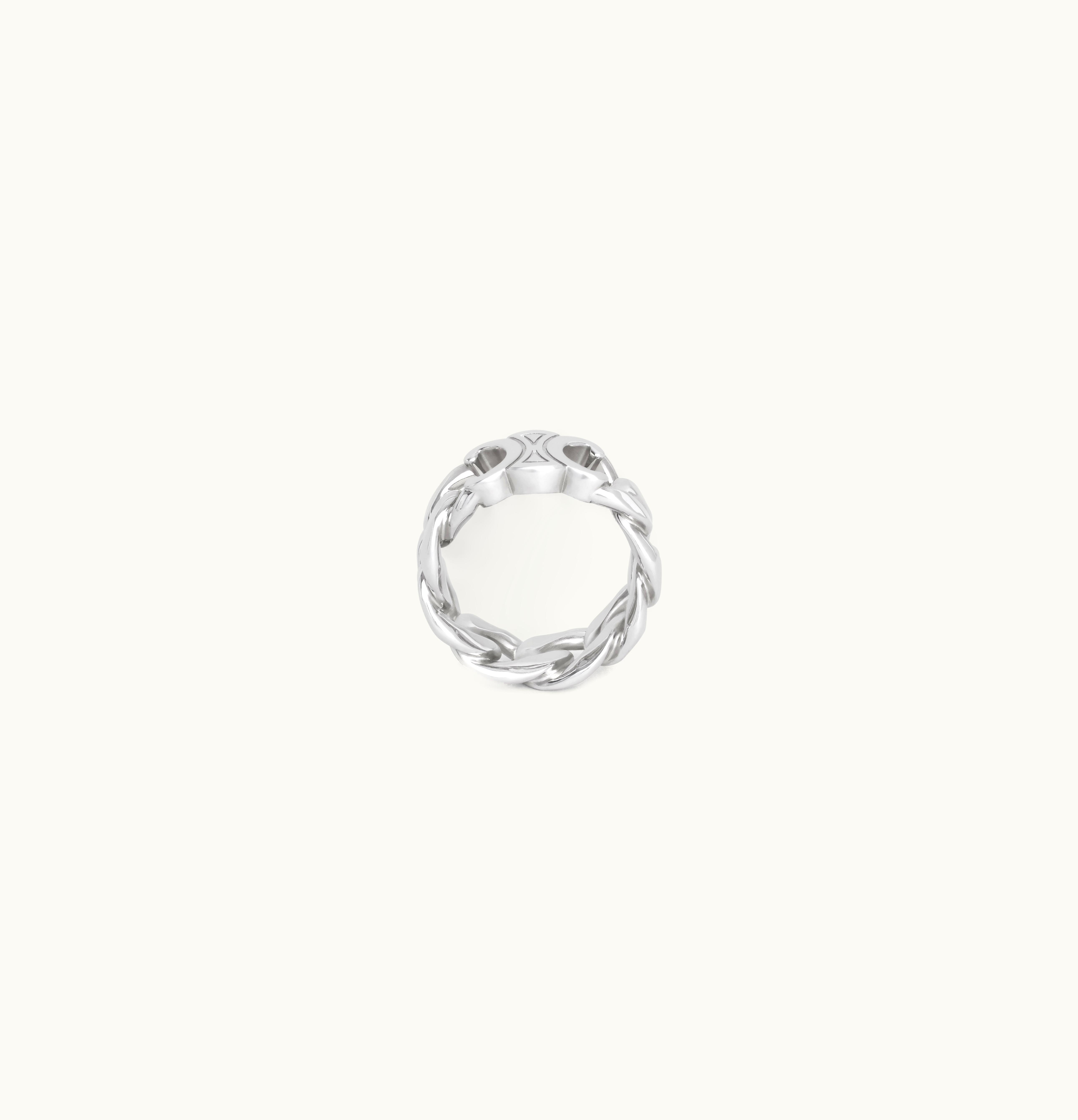 Celine Celine Triomphe Gourmette Ring In Brass With Rhodium Finish - Silver