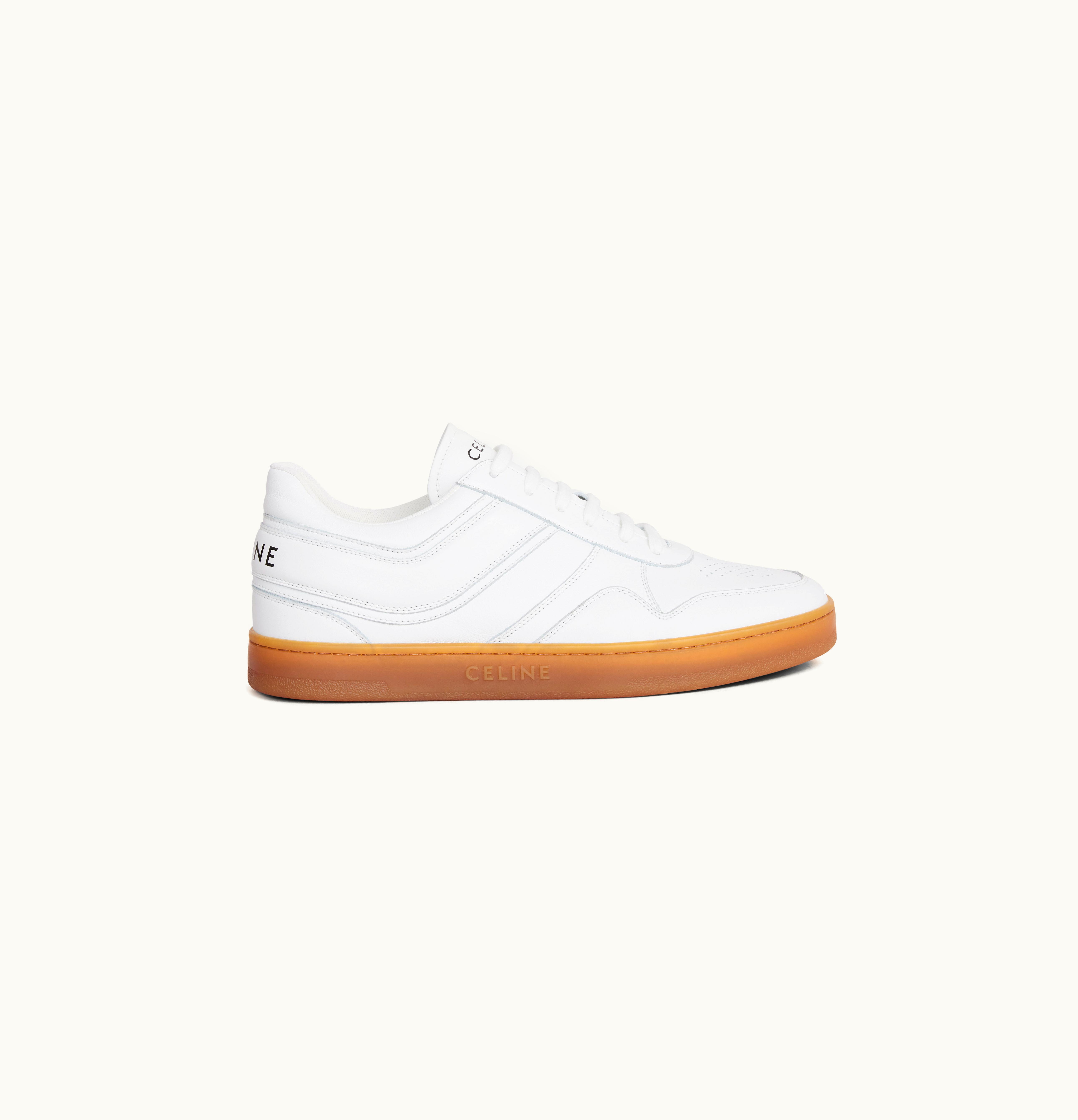 Celine Celine Trainer Low LACE-UP Sneaker In Calfskin - Optic White / Beige