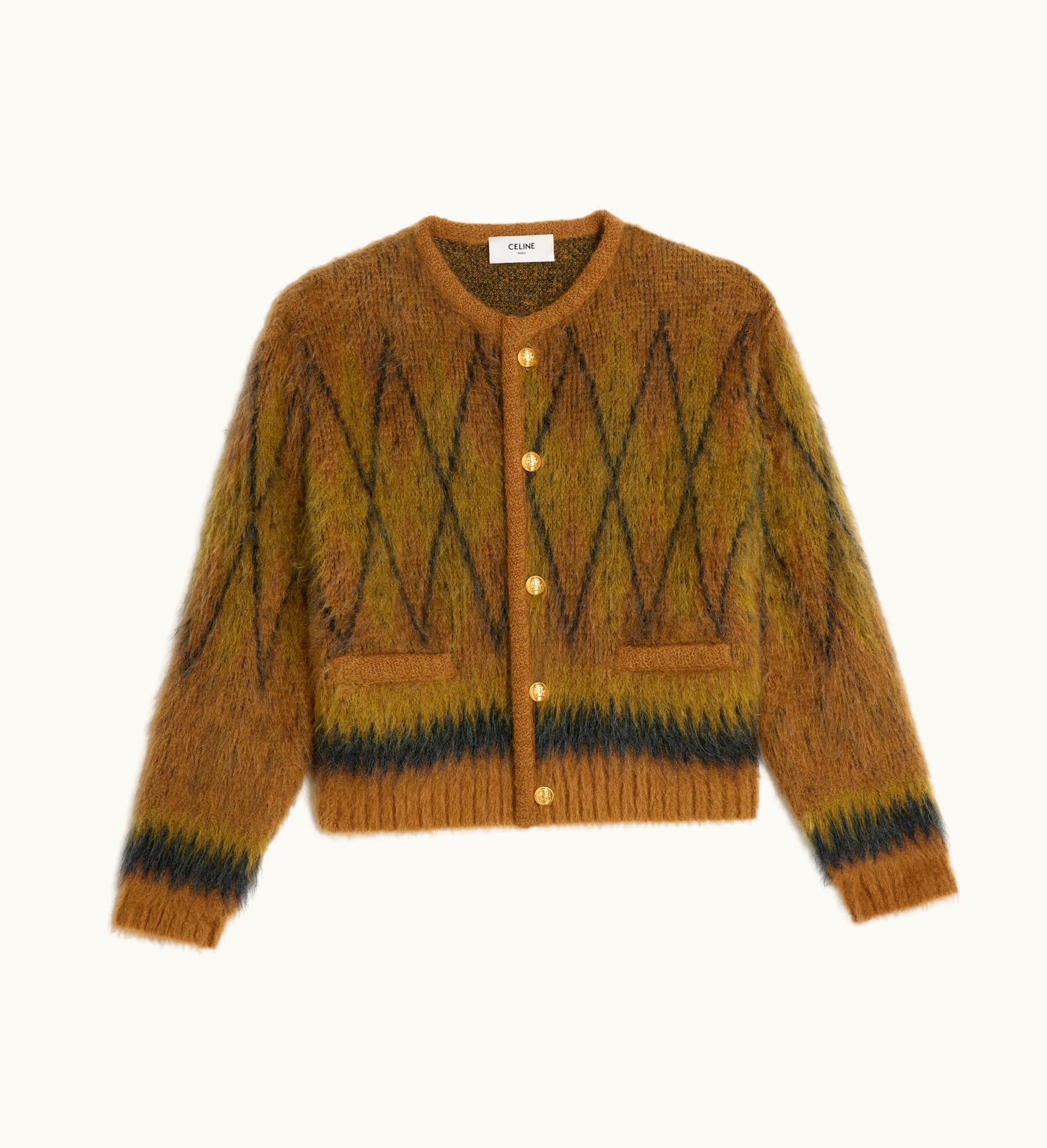 Celine Celine Cardigan Jacket In Brushed Argyle Mohair - Rust
