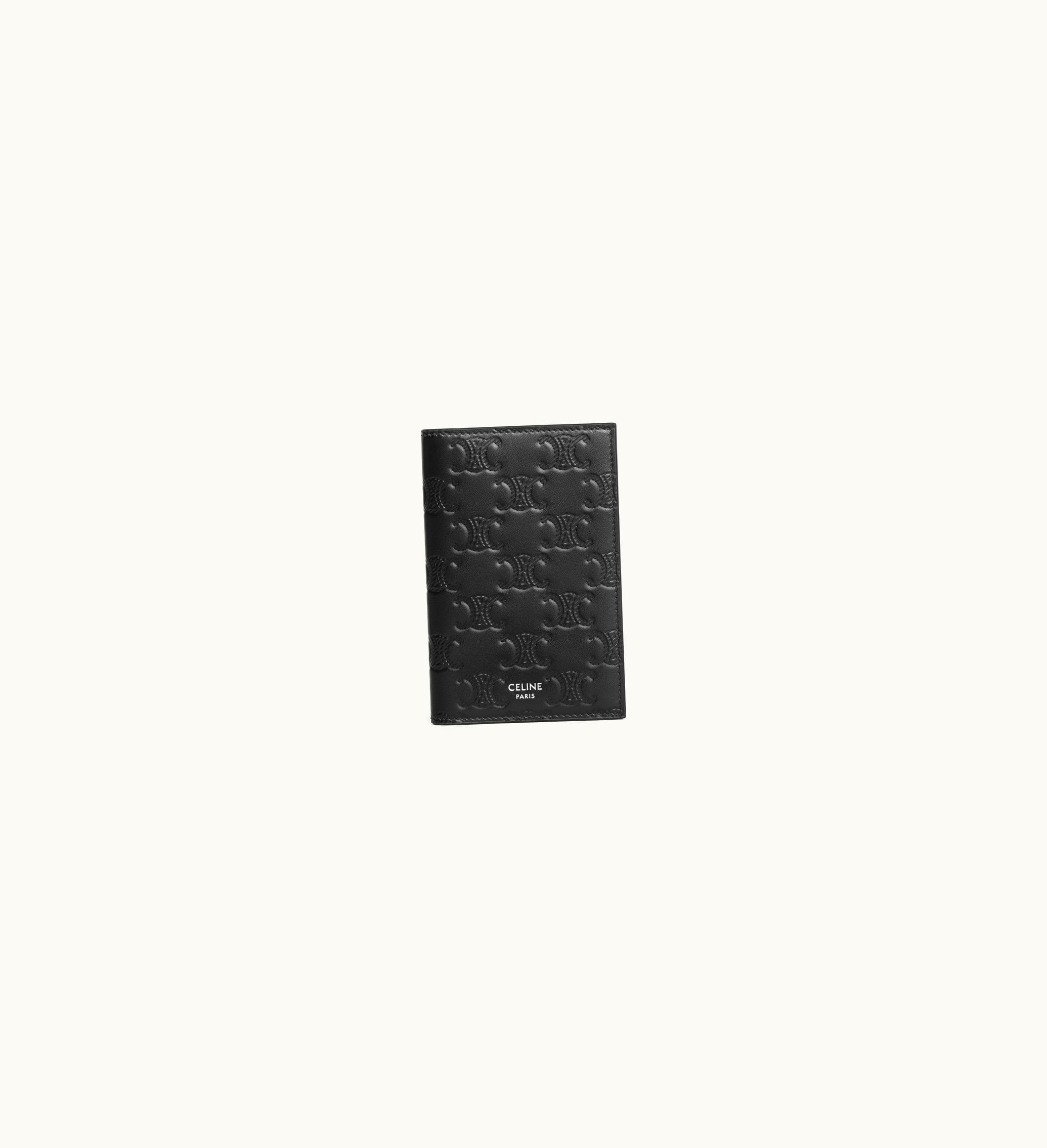 Celine Celine Vertical Card Holder In Calfskin With Triomphe Embossed - Black
