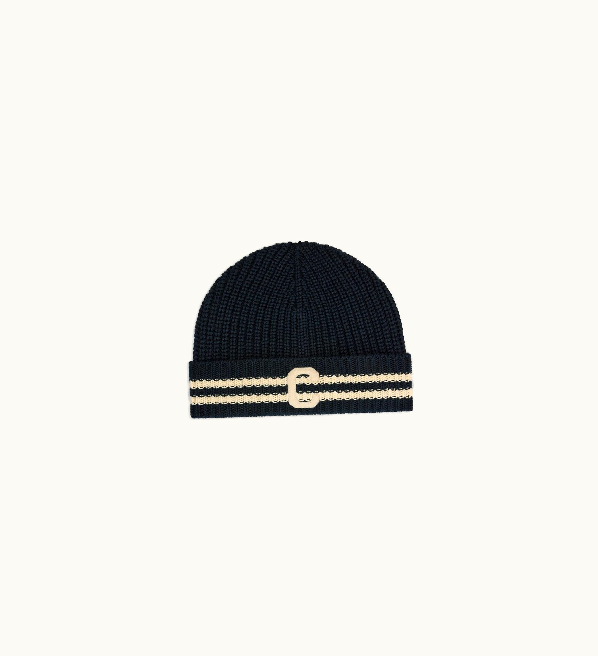 Celine Celine Initial Beanie In Cotton - Navy / Ecru