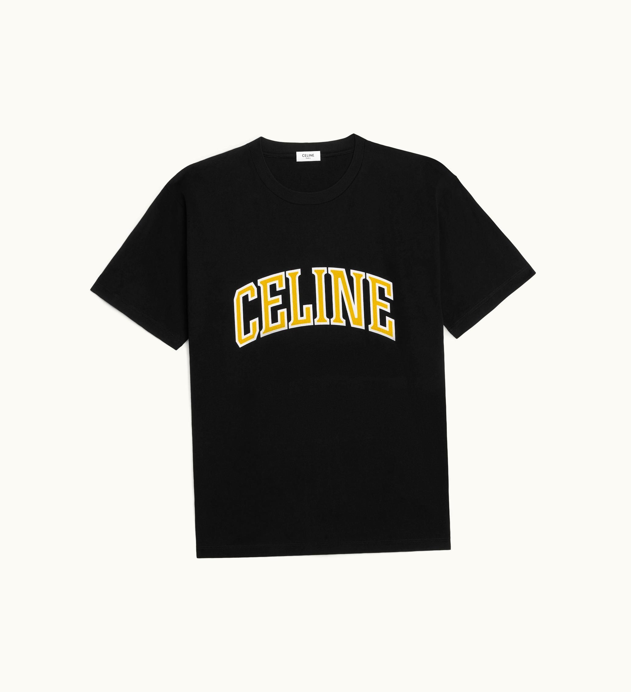 Celine Celine Loose T-SHIRT In Cotton Jersey - Black / Golden Yellow / Off Whit