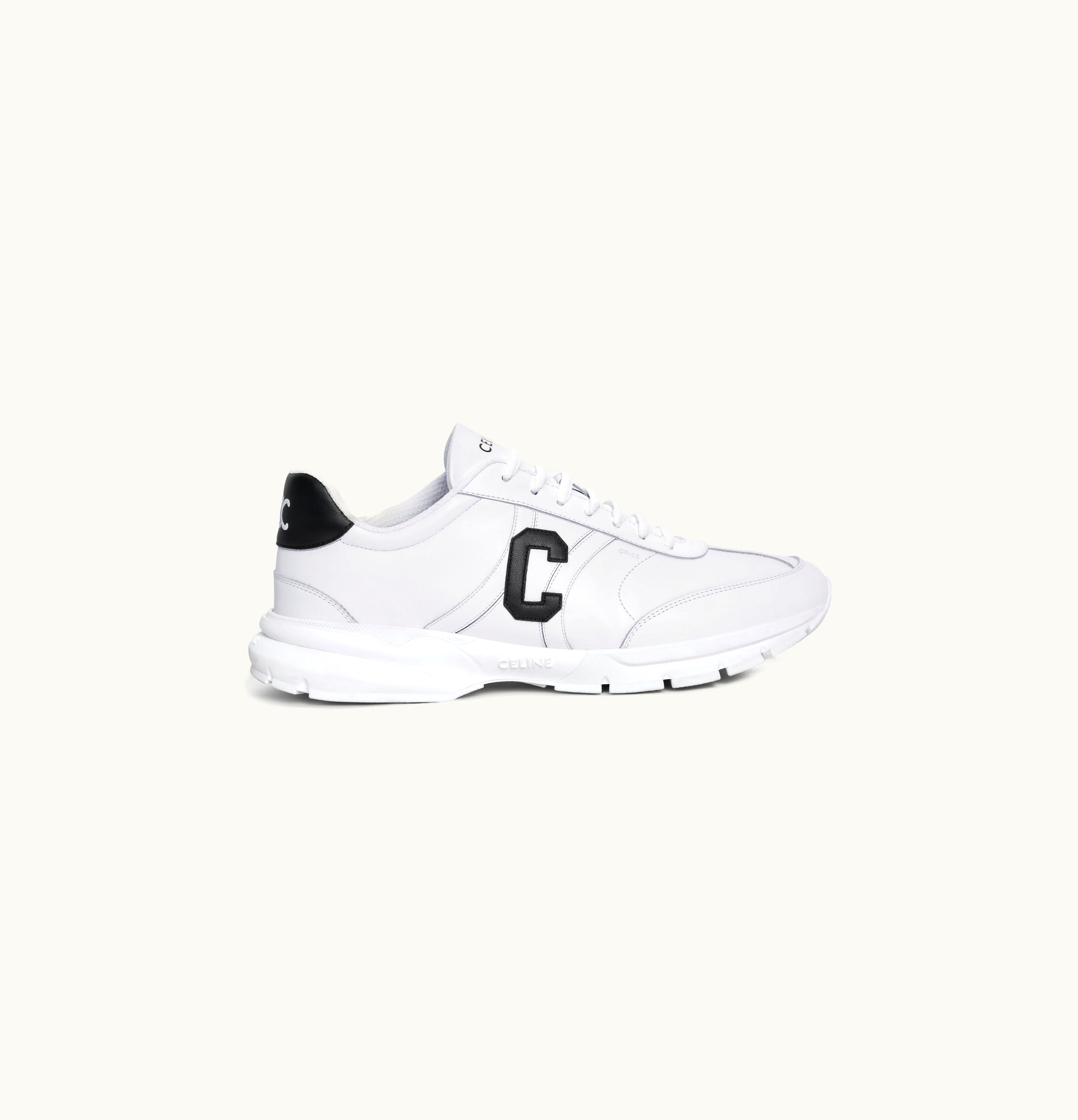 Celine Celine Runner CR-02 Low LACE-UP Sneaker In Calfskin - Optic White / Black Optic White / Black