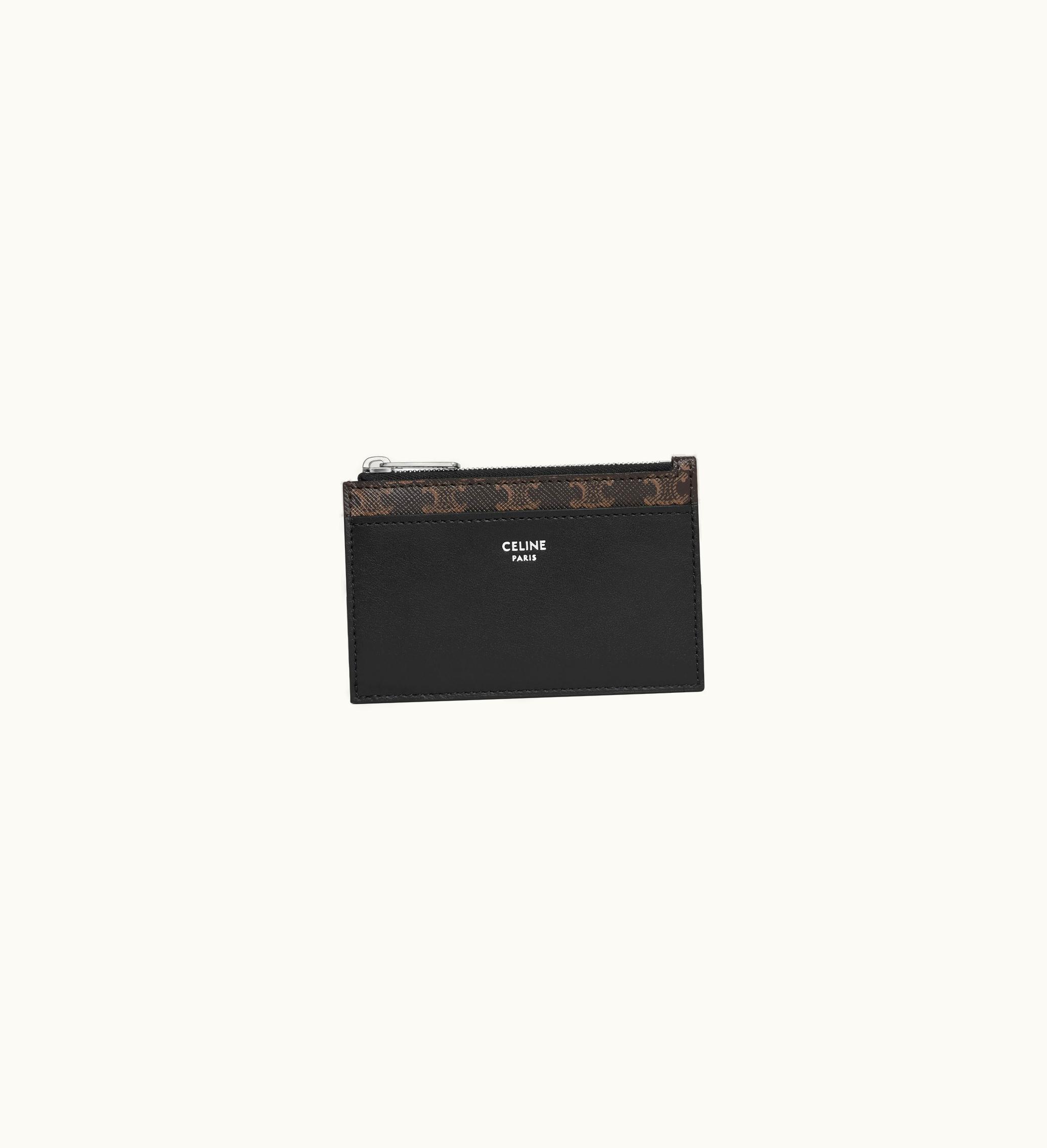 Celine Celine Zipped Card Holder In Triomphe Canvas And Lambskin - Black