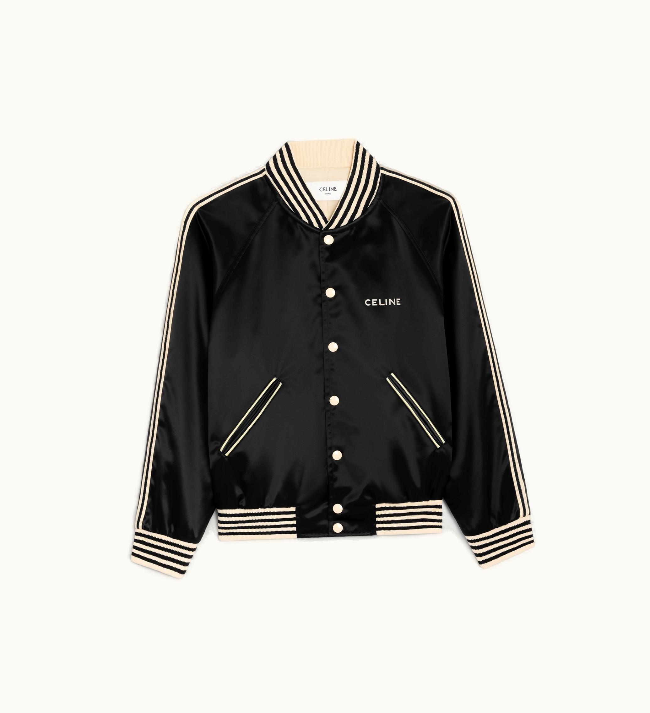 Celine Celine Embroidered Teddy Jacket In SATIN-FINISH Nylon - Black