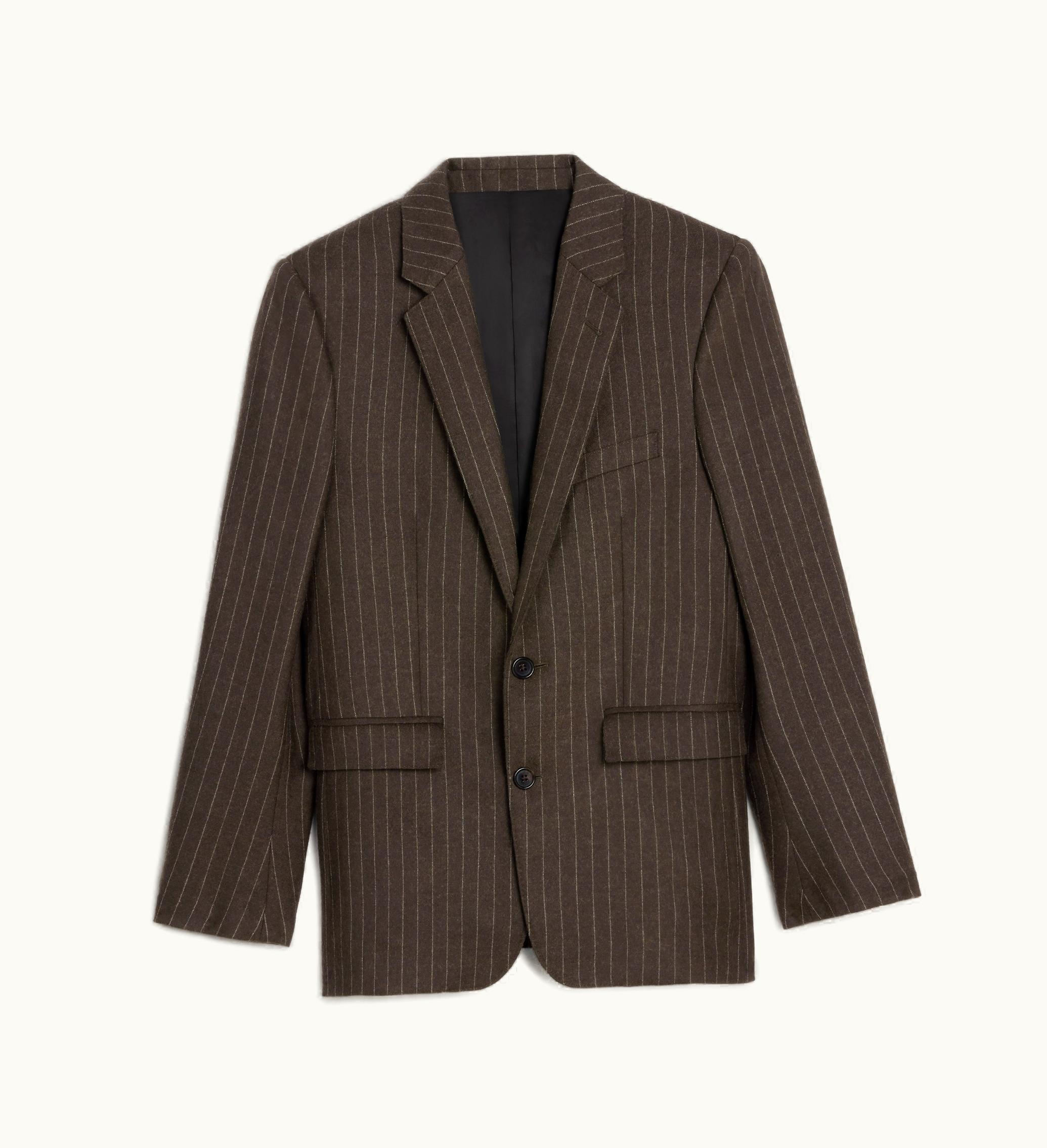 Celine Celine Carnaby Jacket In Jacket In Striped Flannel - Marron / Craie