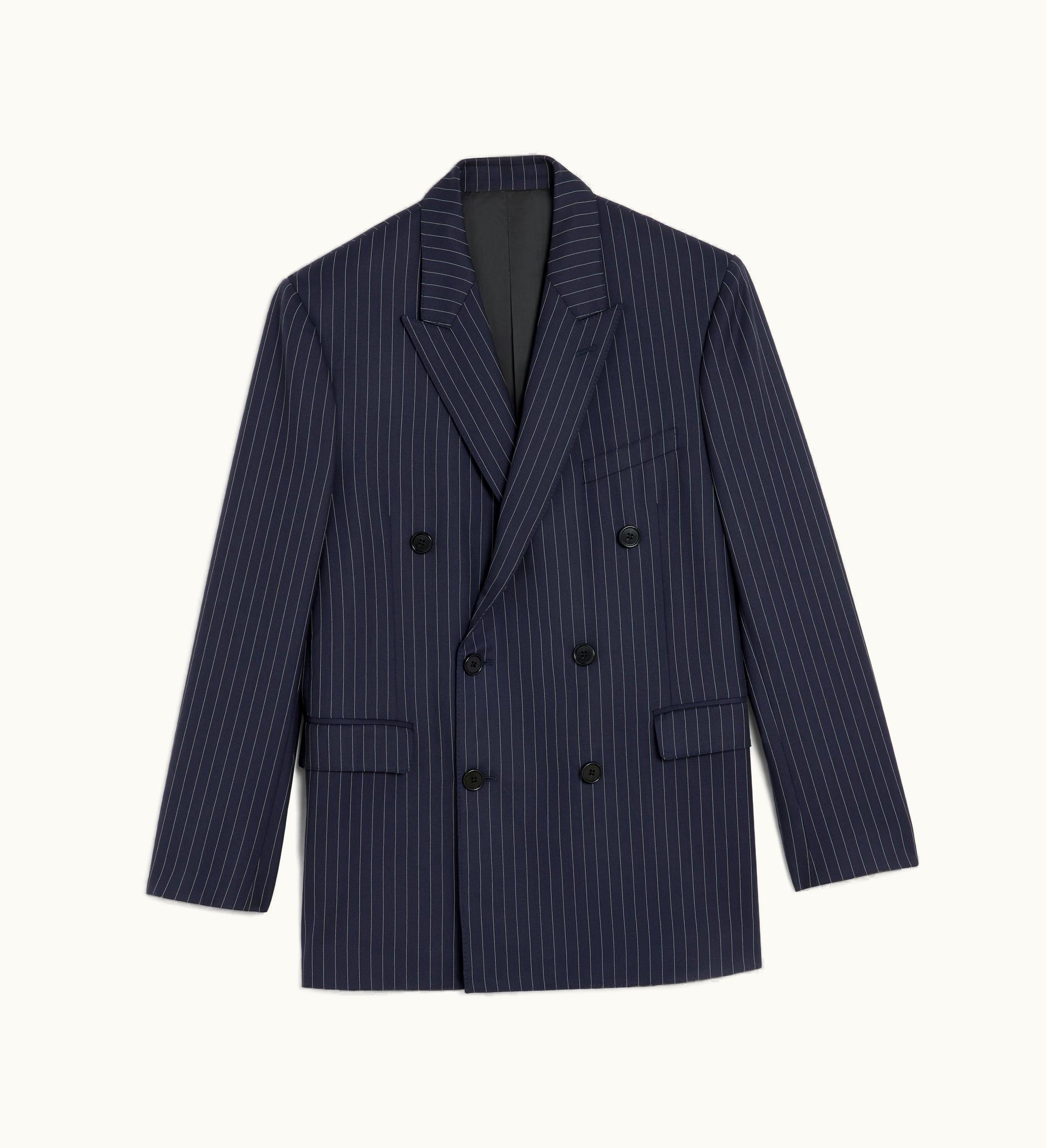Celine Celine Boxy Jacket In Striped Cashmere Wool - Marine / Craie