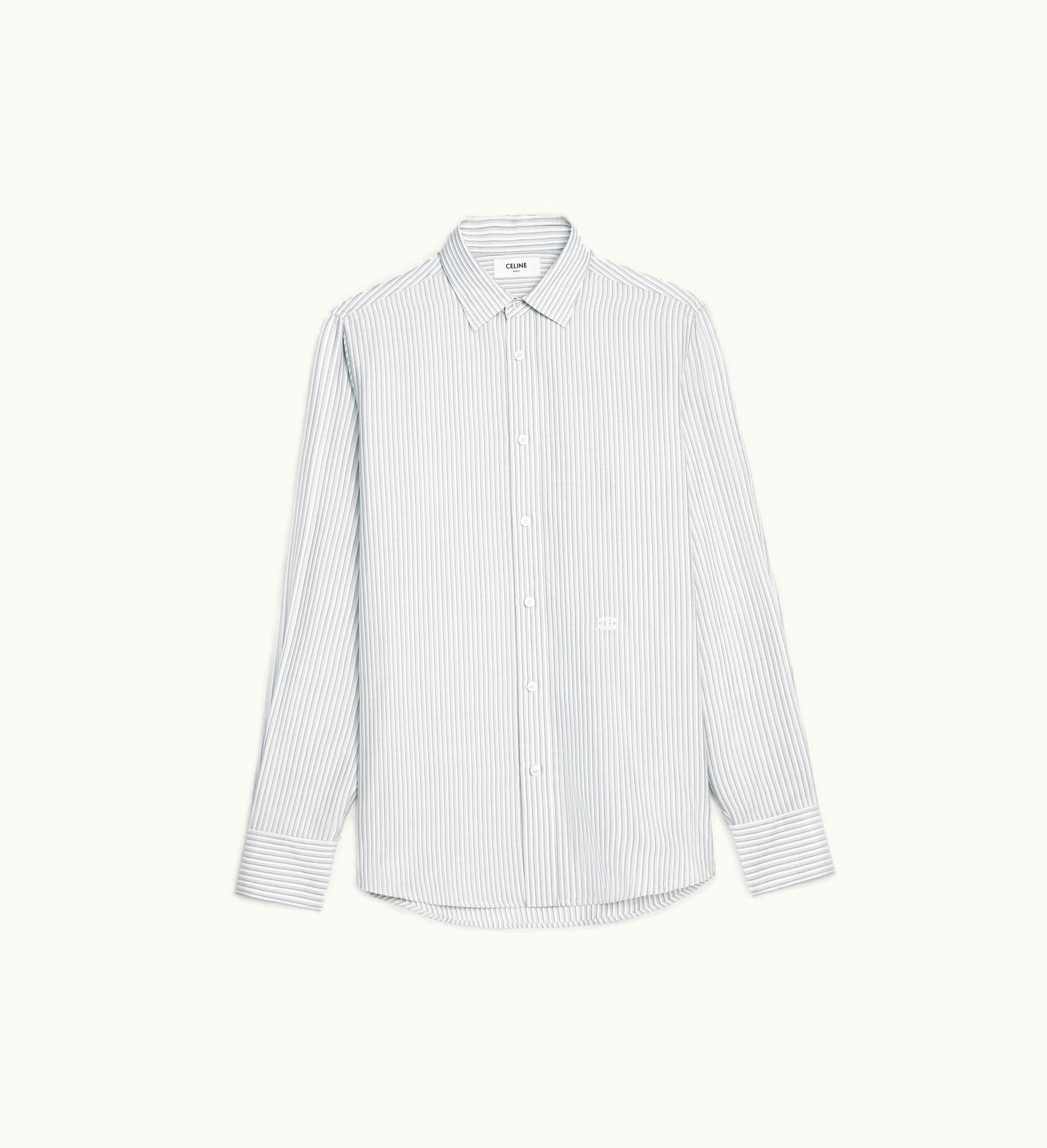 Celine Celine Loose Carnaby Shirt In Striped Silk - Craie / Quartz / Gris