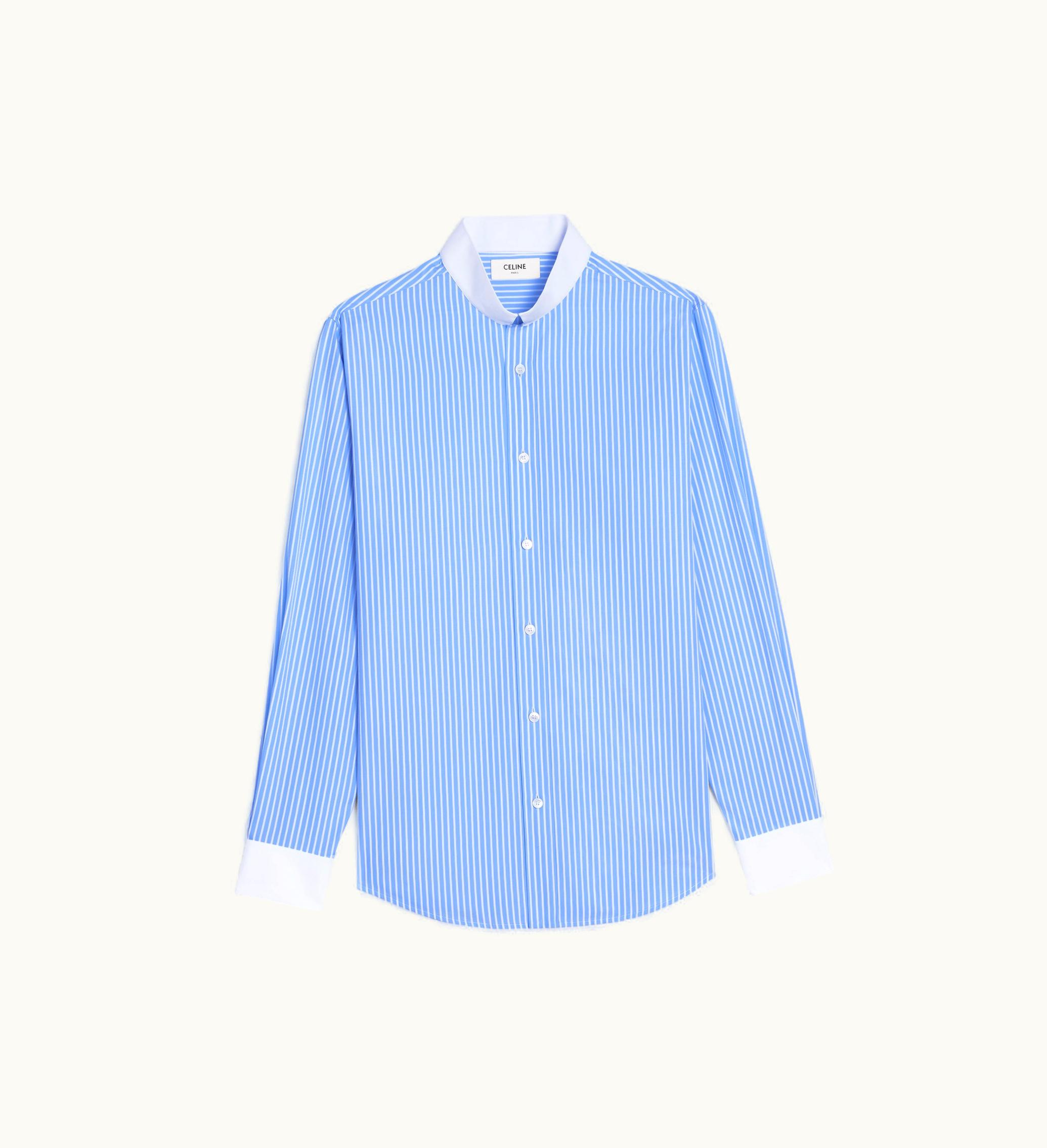Celine Celine Loose Shirt With Inverted Collar In Striped Cotton - Ciel / Blanc