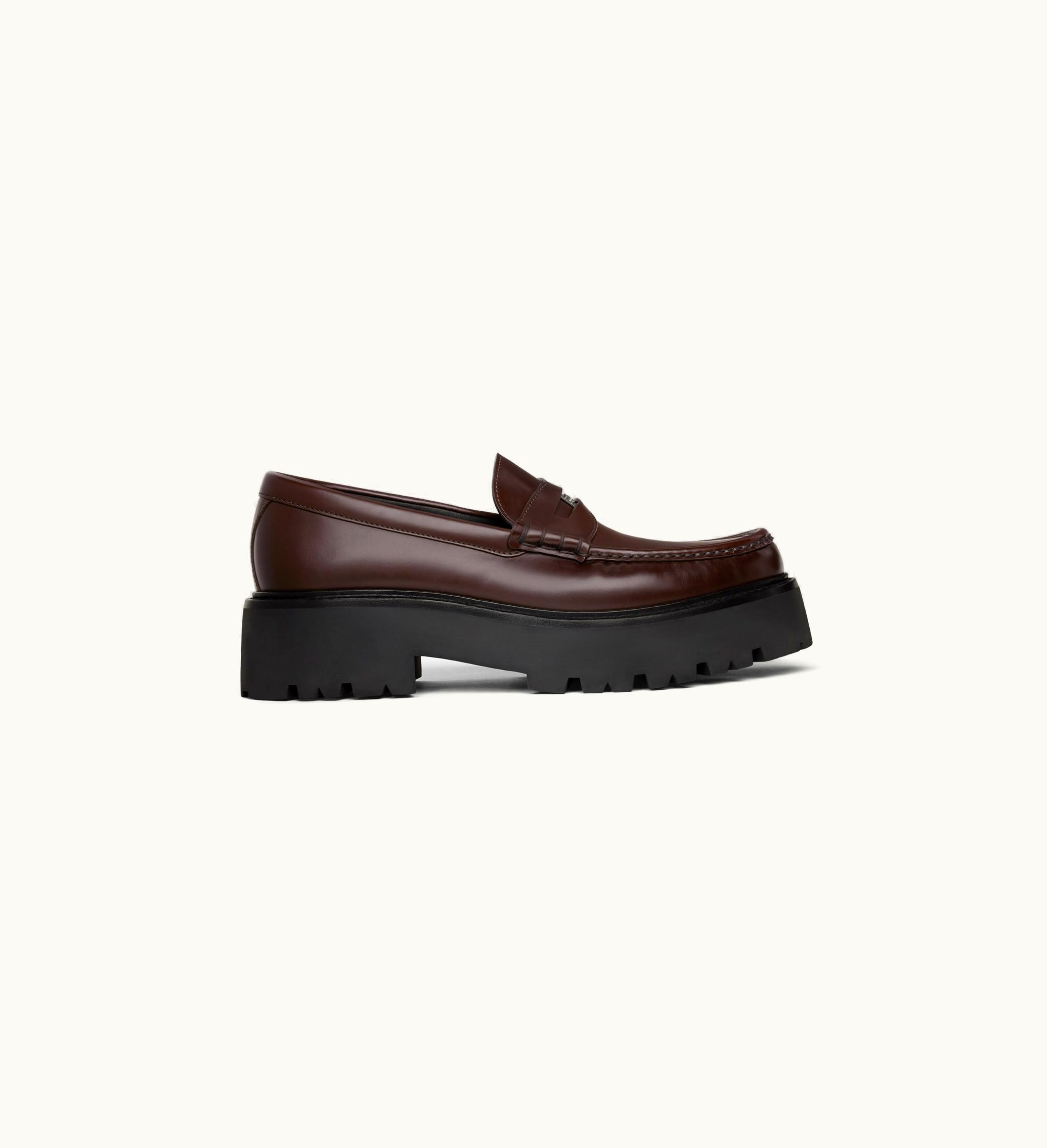 Celine Celine Bulky Penny Loafer In Polished Bullskin - Dark Brown