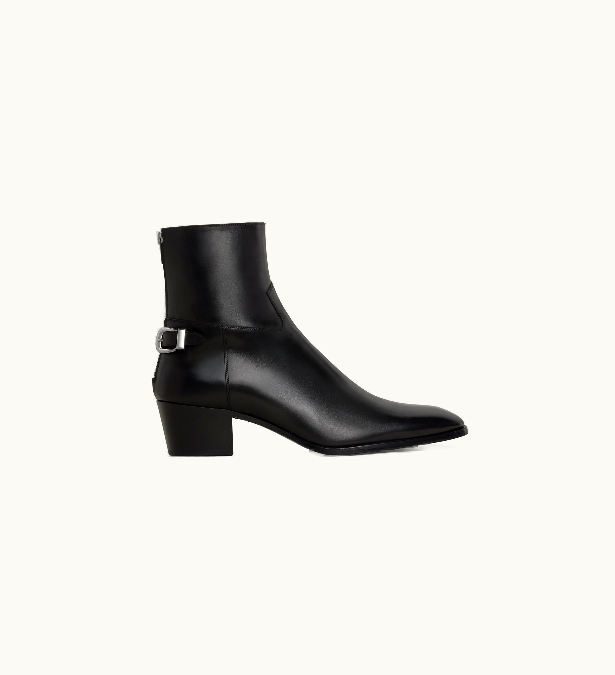 Celine Celine Back Buckle Zipped Isaac Boot In Shiny Calfskin - Black