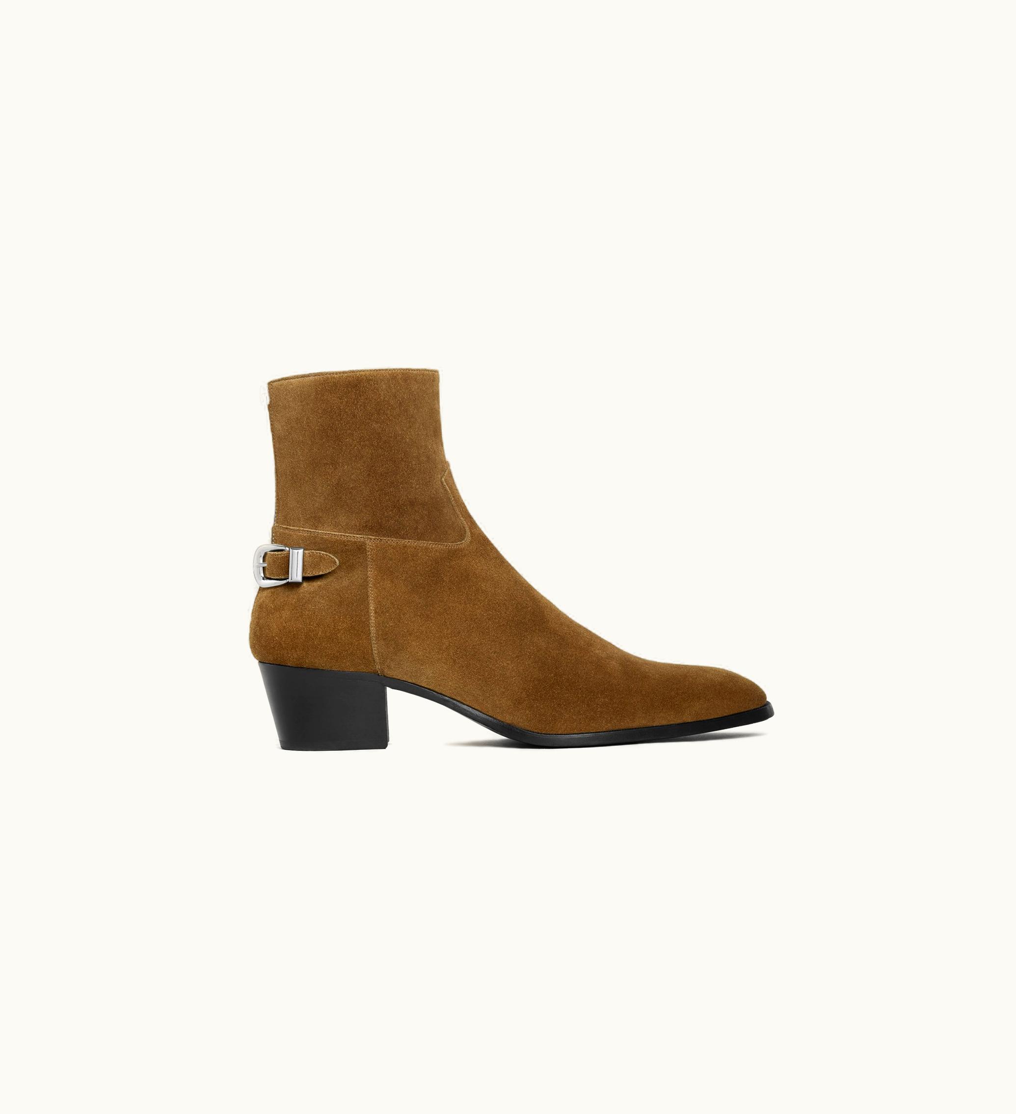 Celine Celine Back Buckle Zipped Isaac Boot In Suede Calfskin - Taupe