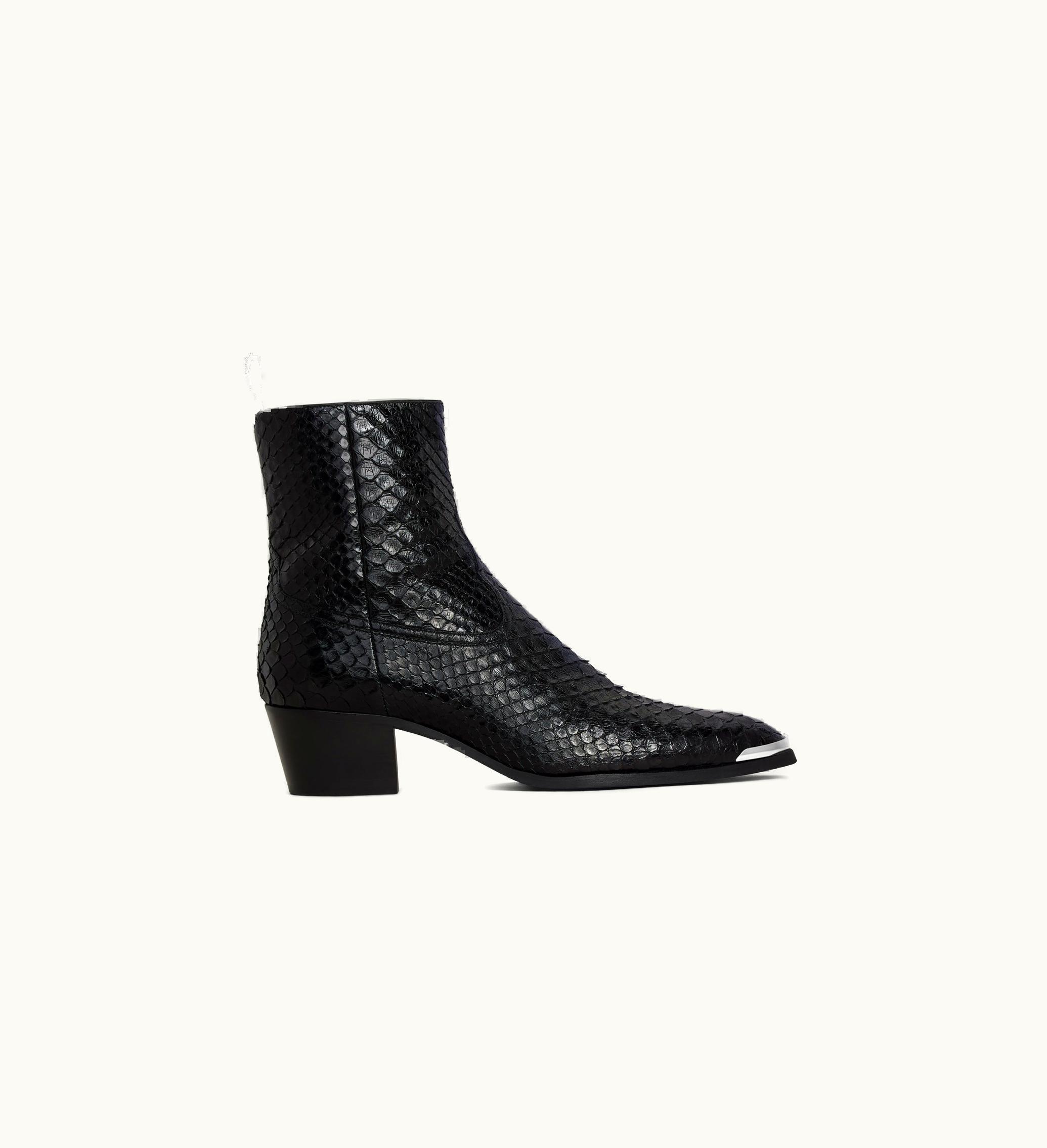 Celine Celine Western Isaac Boot With Metal Toe In Shiny Python - Black