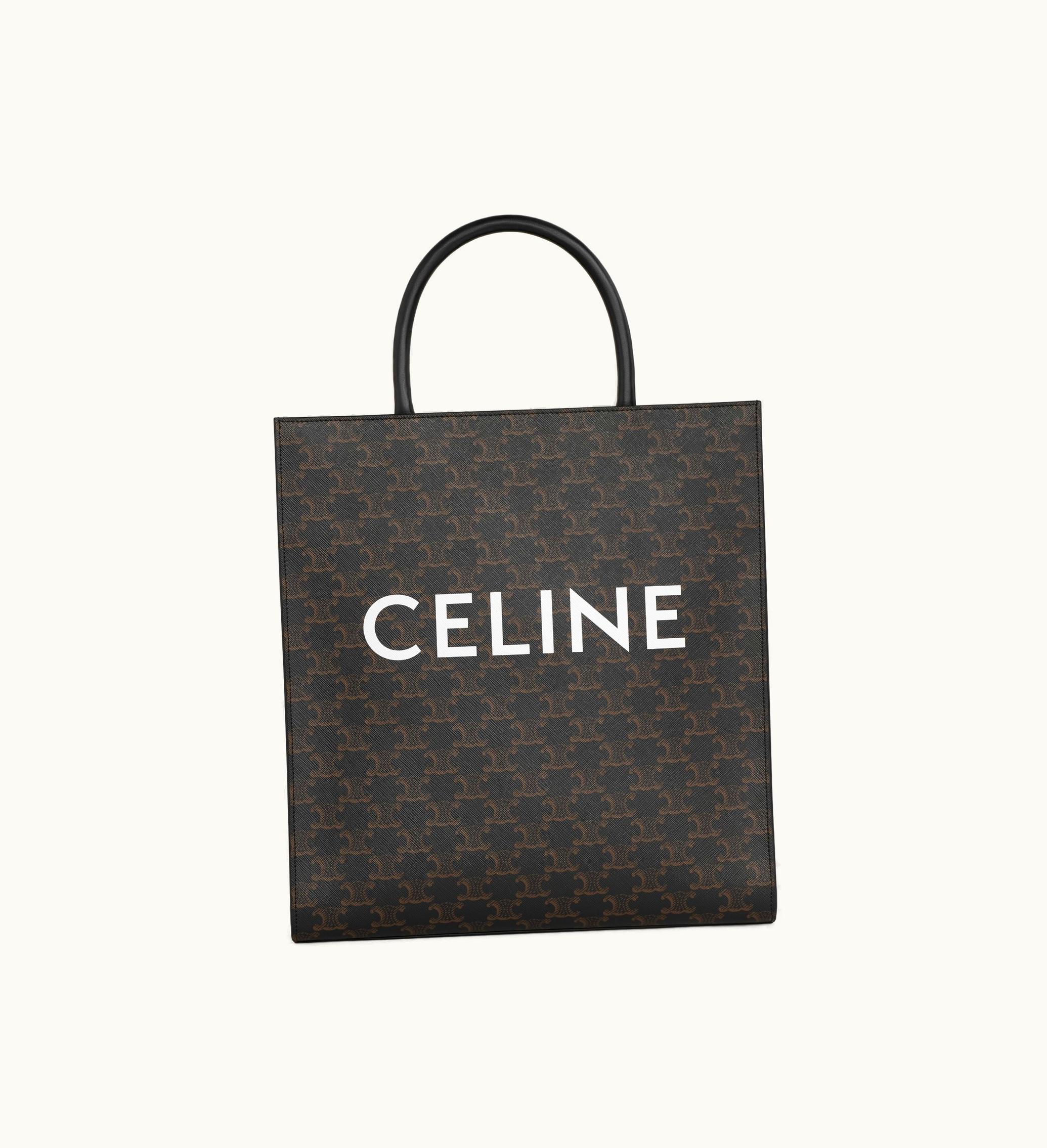 Celine Medium Vertical Cabas In Triomphe Canvas With Celine Print - Black