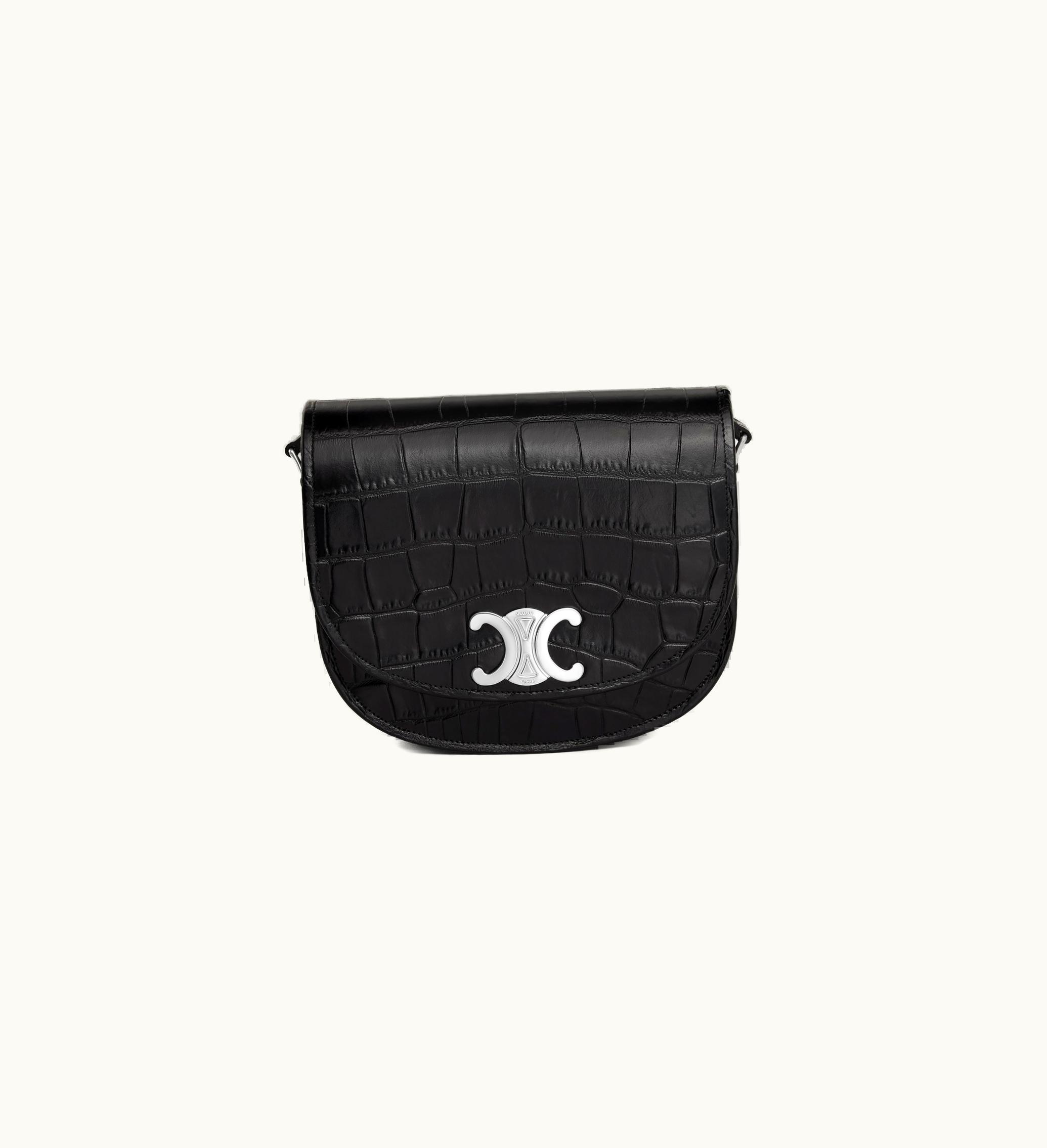 Celine Celine Medium Besace Triomphe In Crocodile Embossed Calfskin - Black