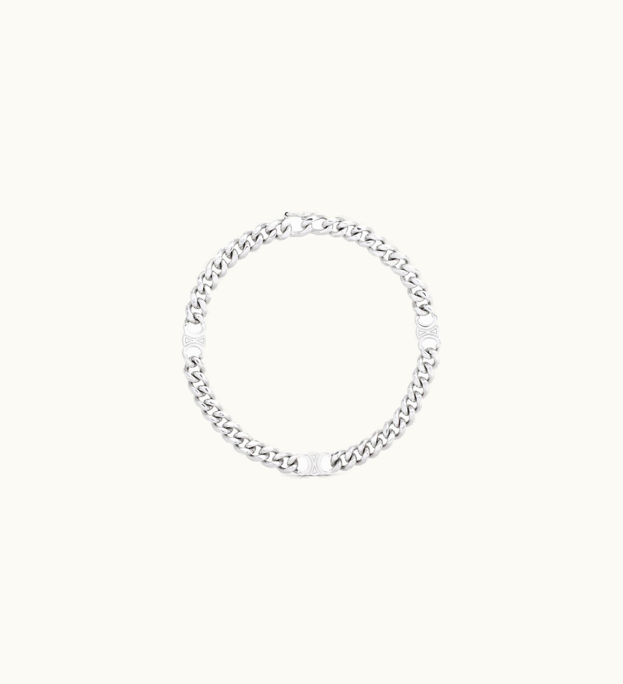 Celine Celine Triomphe Small Gourmette Bracelet In Brass With Rhodium Finish - Silver