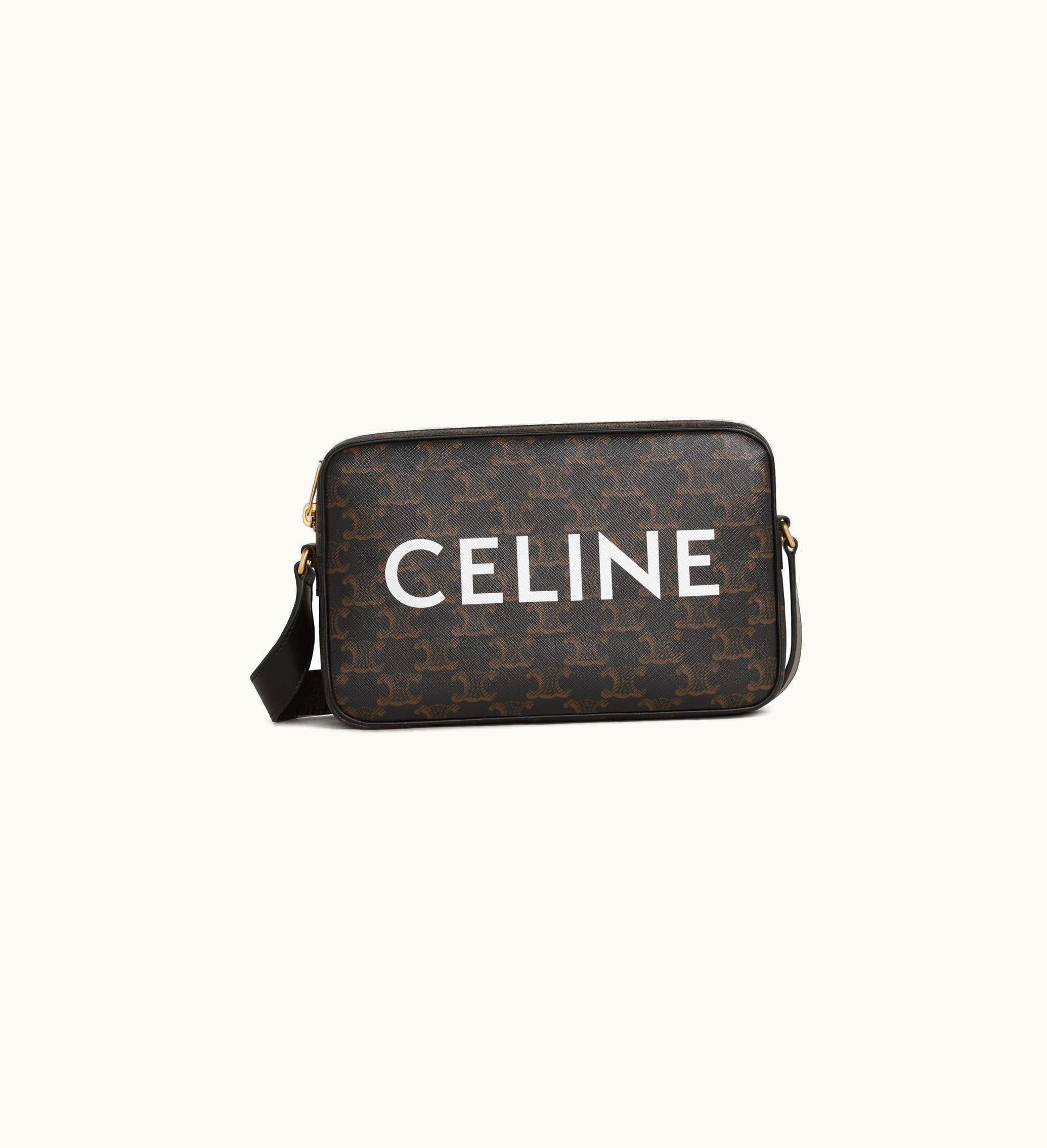 Celine Medium Messenger Bag In Triomphe Canvas With Celine Print - Black