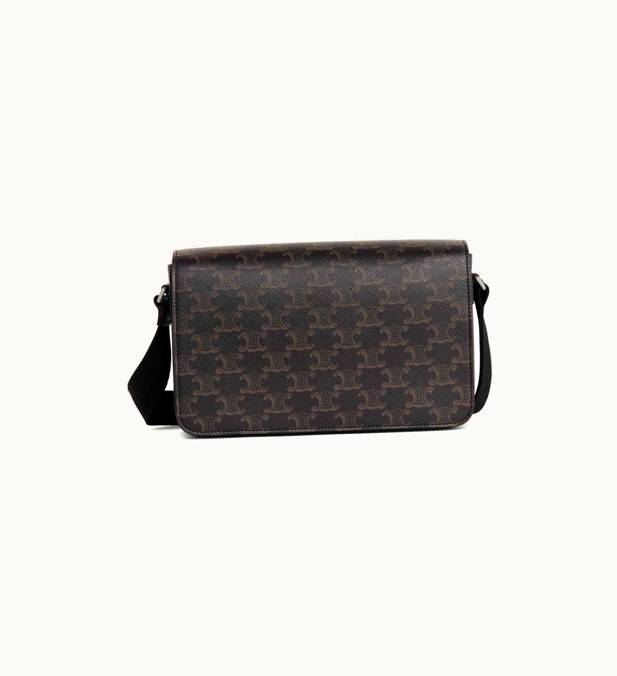 Celine Celine Flap Messenger In Triomphe Canvas And Calfskin - Black
