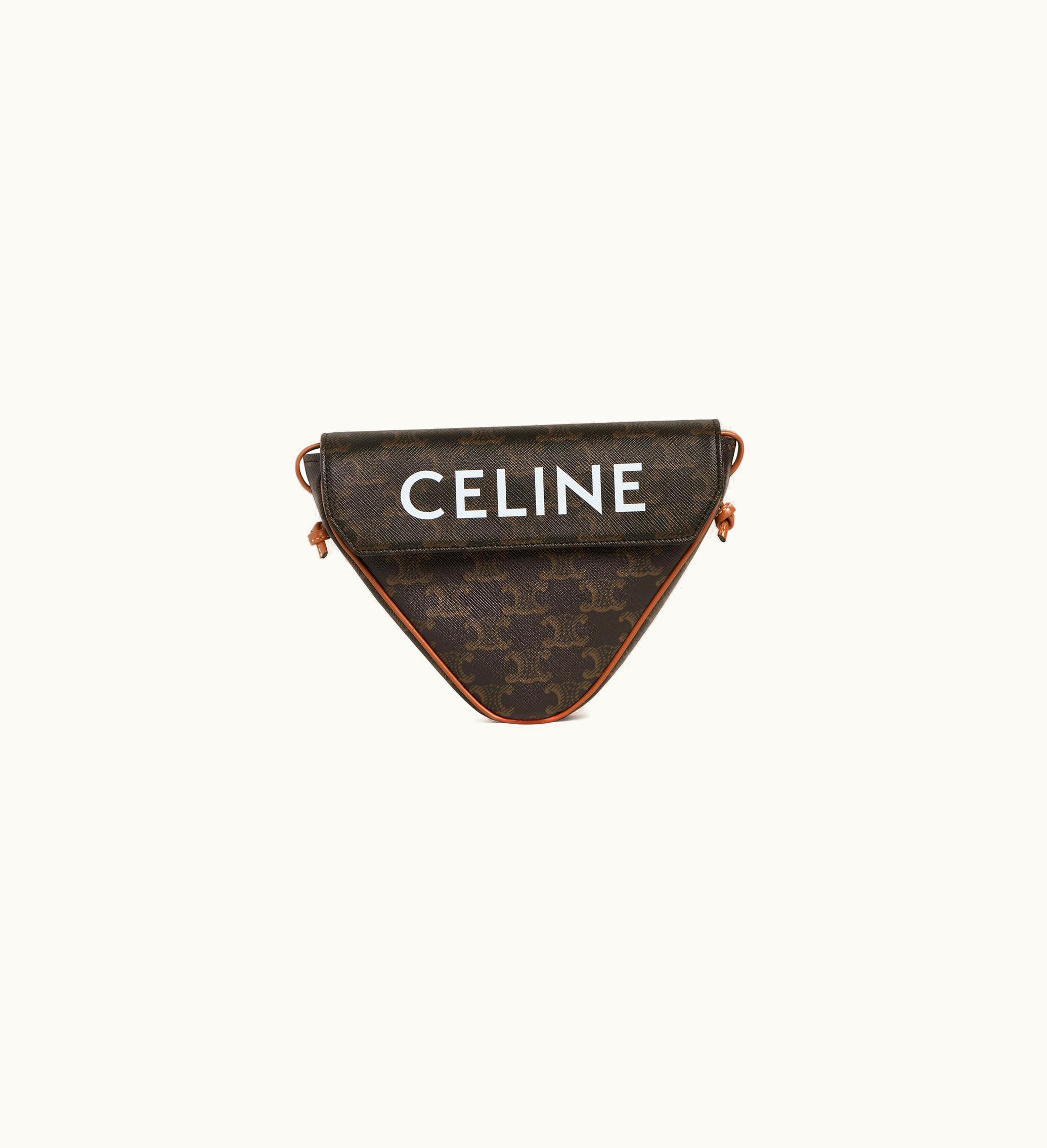 Celine Triangle Bag In Triomphe Canvas With Celine Print - Tan
