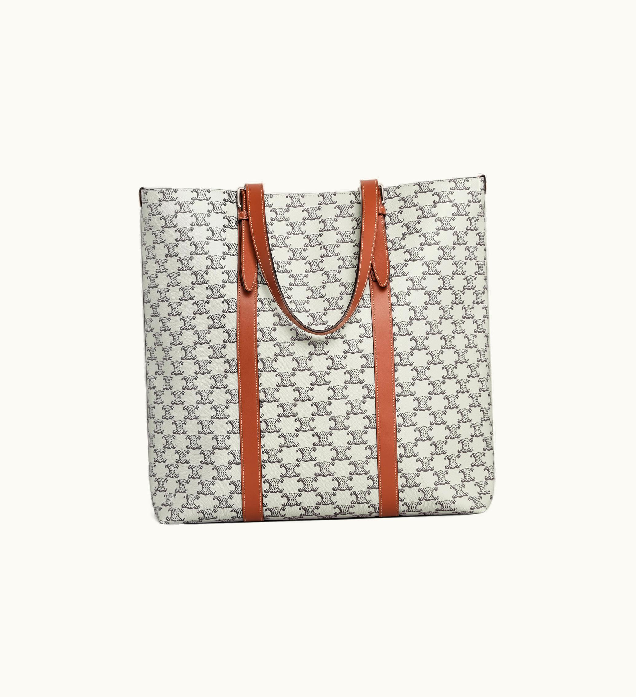 Celine Celine Cabas With Buckle In Triomphe Canvas And Calfskin - Tan / Ecru