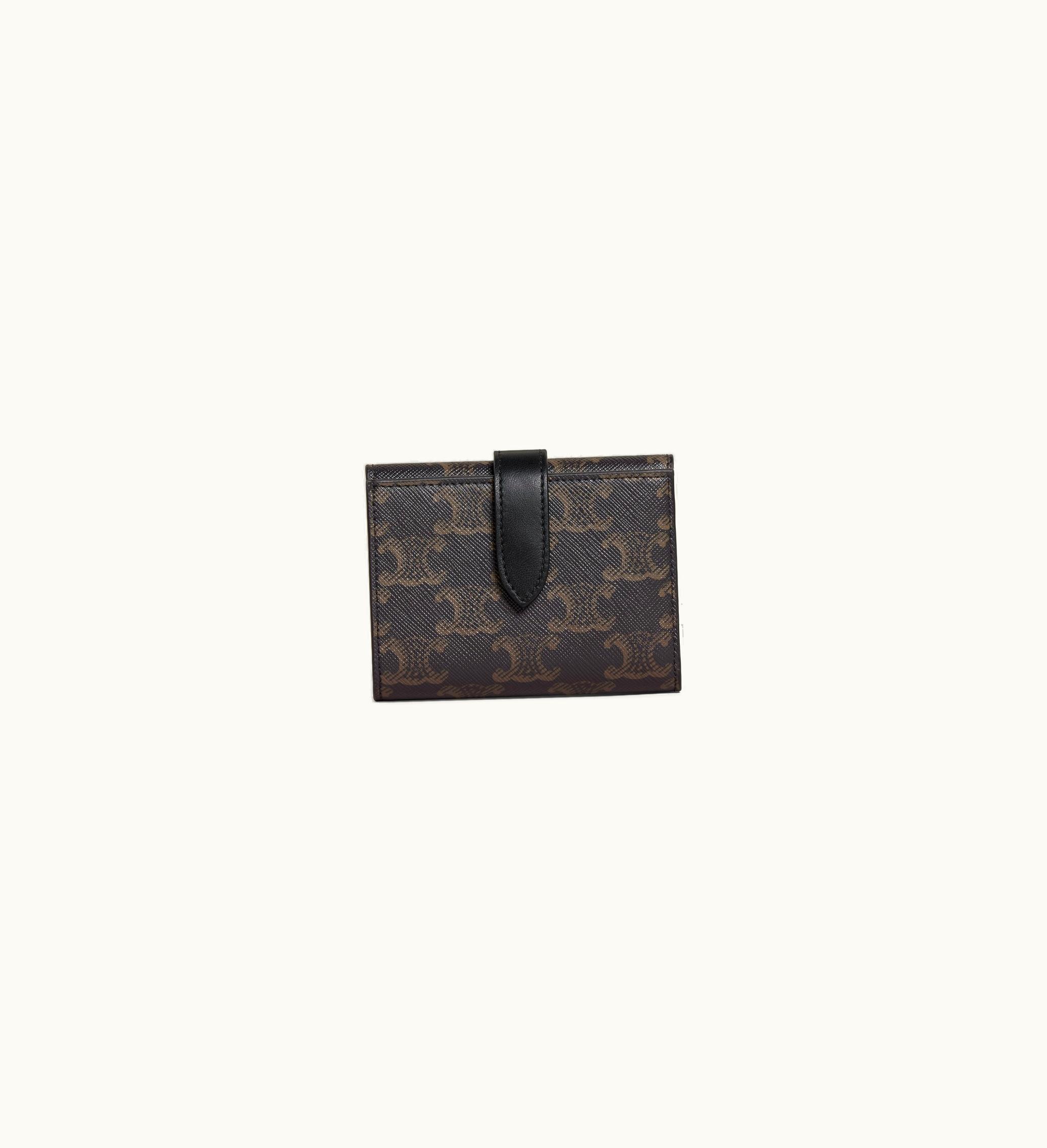 Celine Celine Fine Strap Wallet In Triomphe Canvas And Lambskin - Black