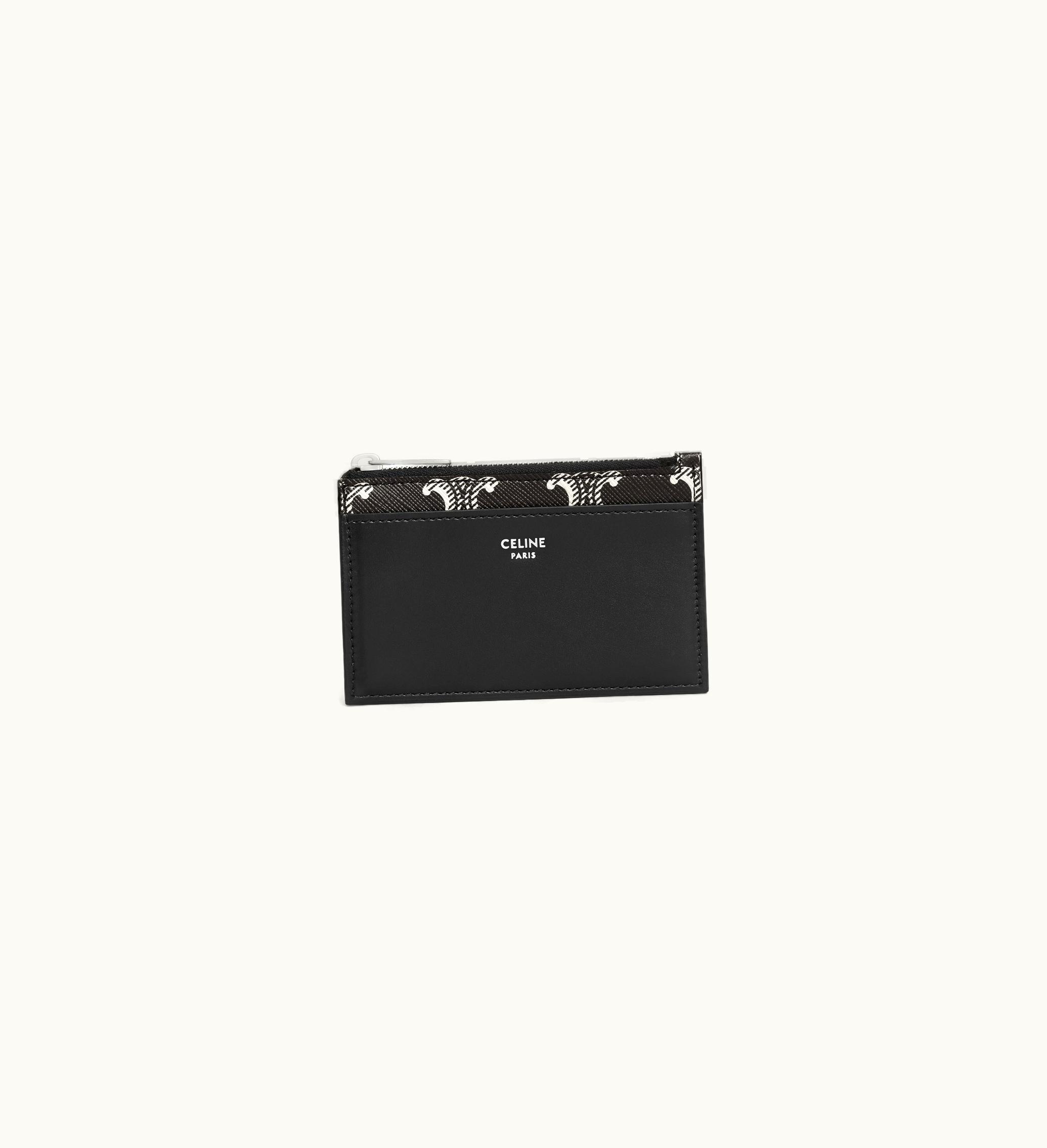 Celine Celine Zipped Card Holder In Triomphe Canvas TWO-TONE And Calfskin - Black / White