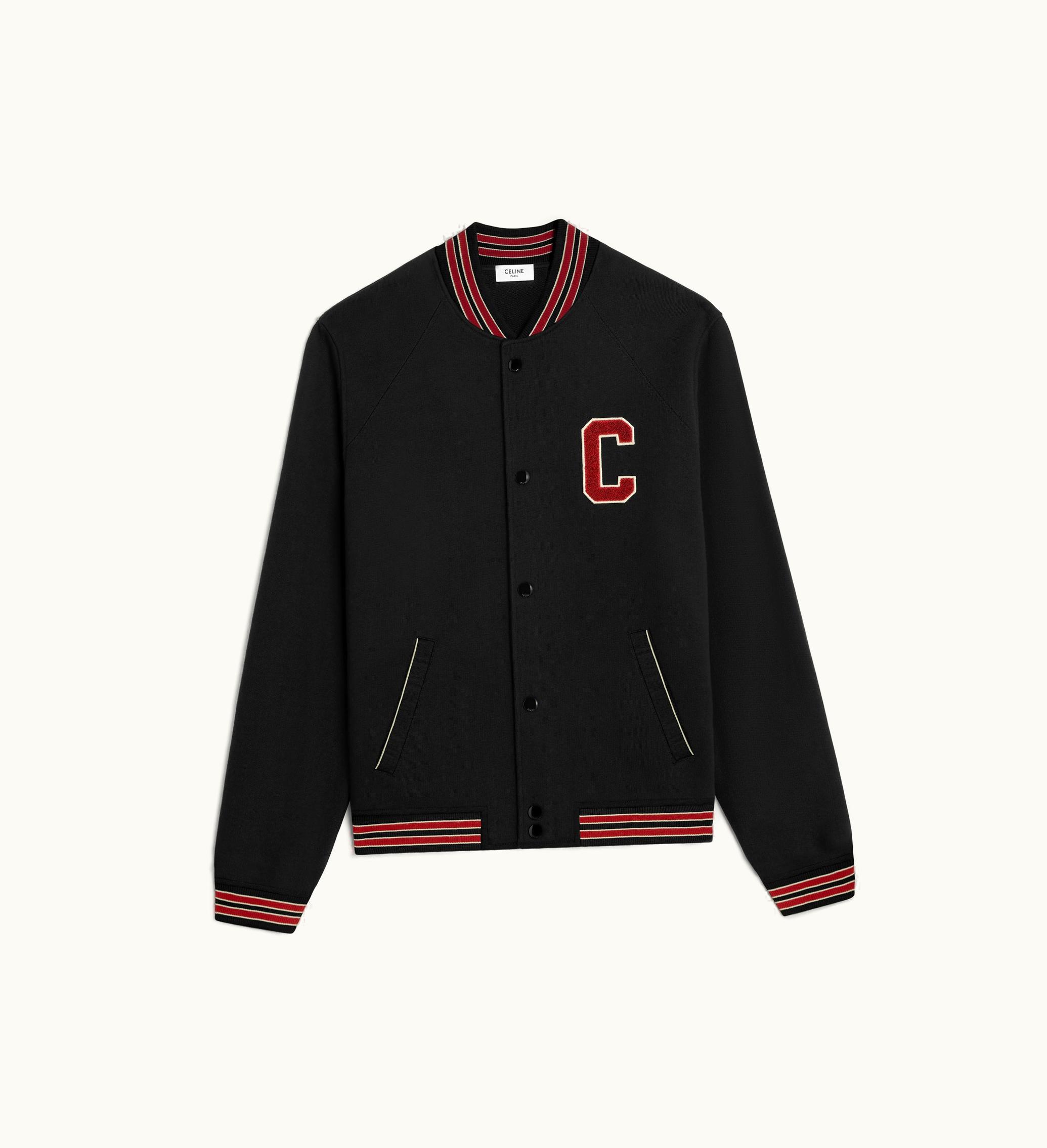 Celine Celine Teddy College Jacket In Cotton Fleece - Black / Red Grape / Off White