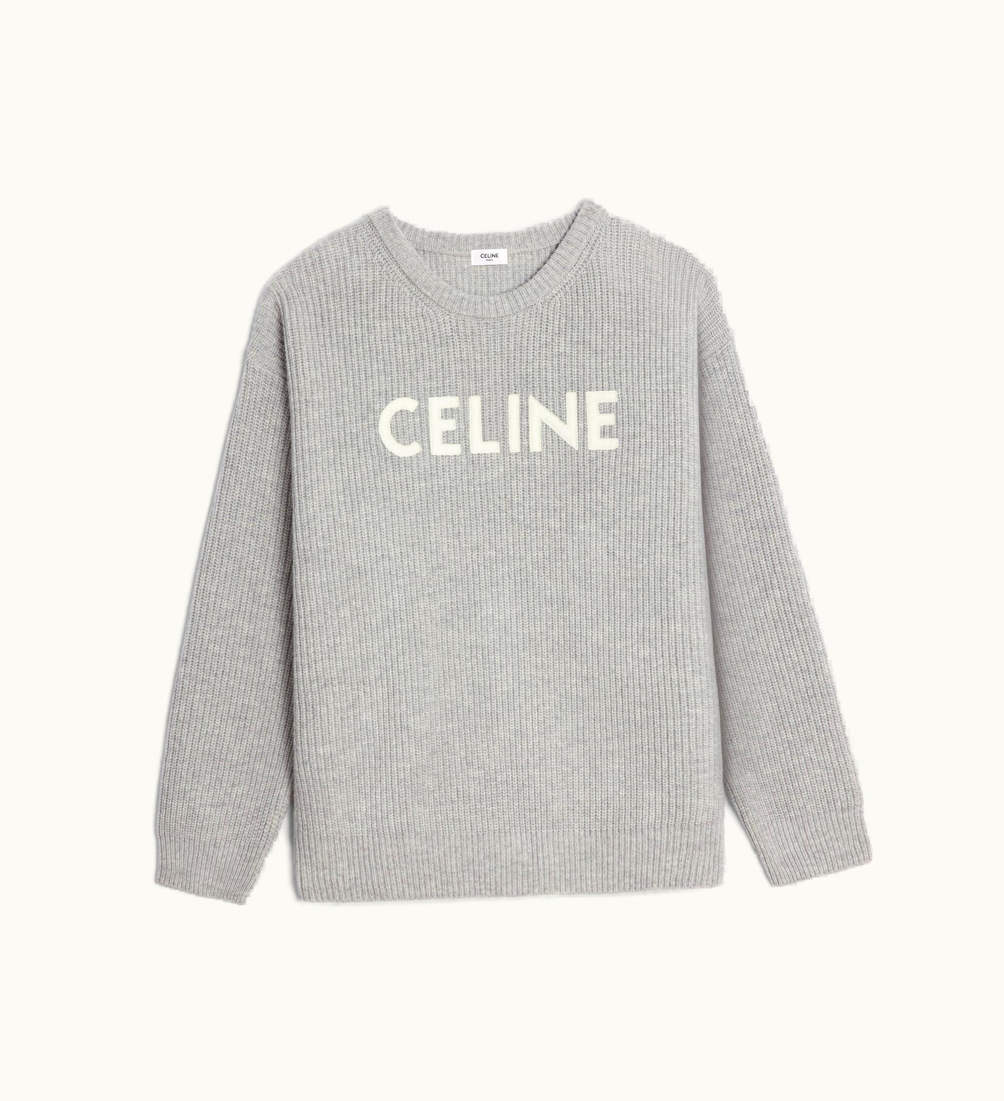 Celine Oversized Celine Sweater In Ribbed Wool - Light Grey
