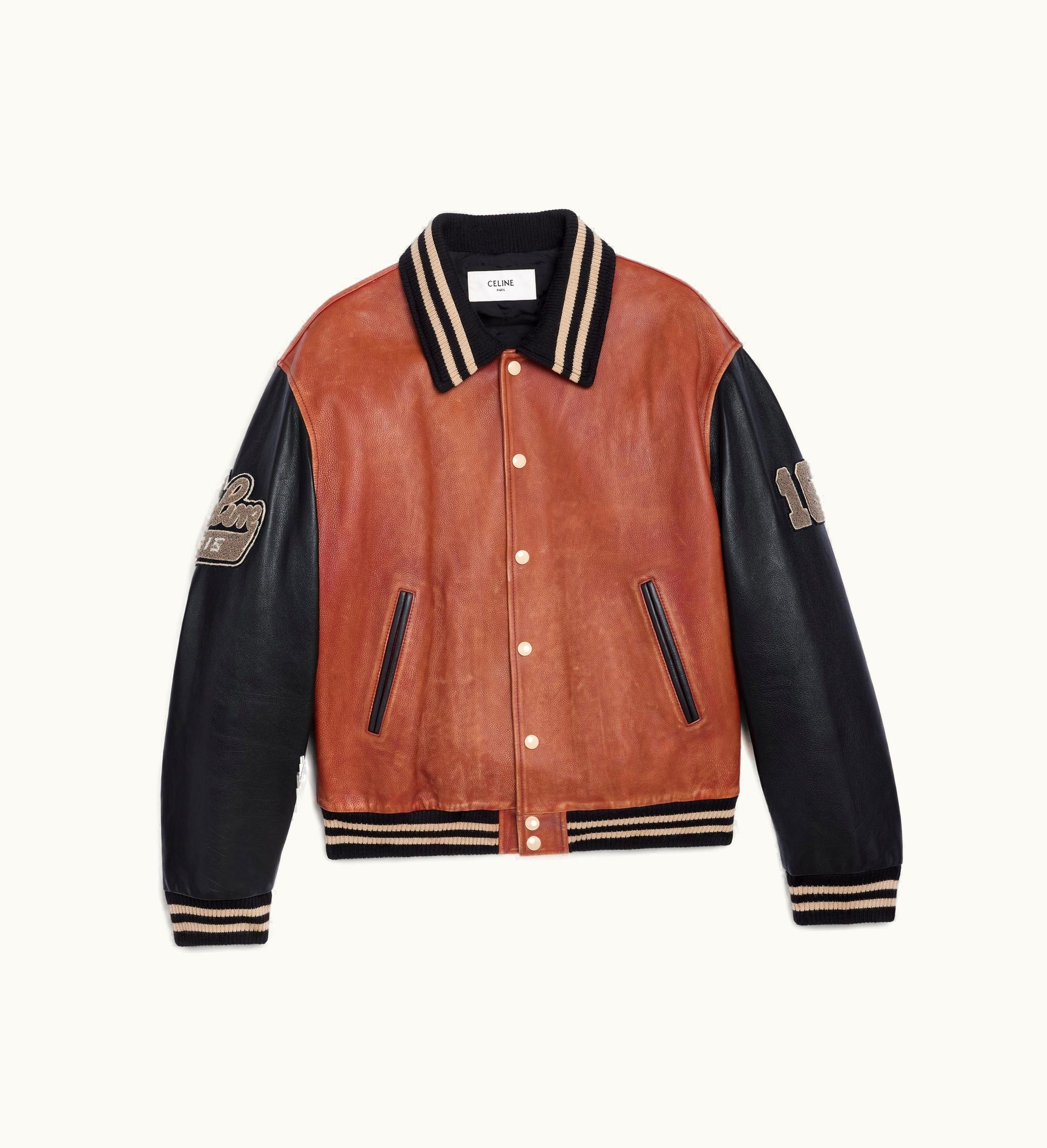 Celine Celine Oversized Teddy Jacket In Grained Calfskin - Peach / Black