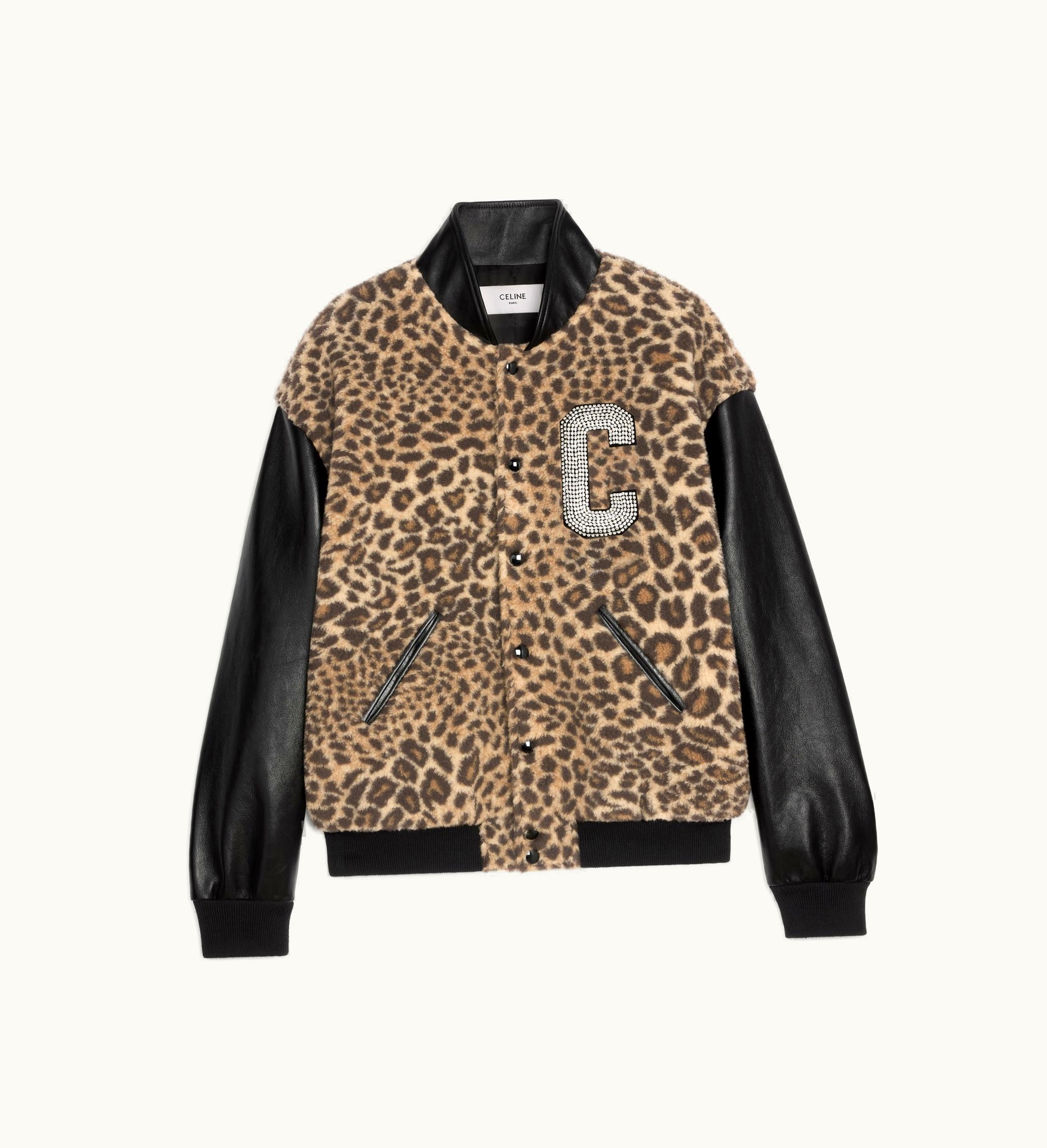Celine Celine Teddy Jacket In LEOPARD-PRINT Fleece With Embroidered Patch - Guepard